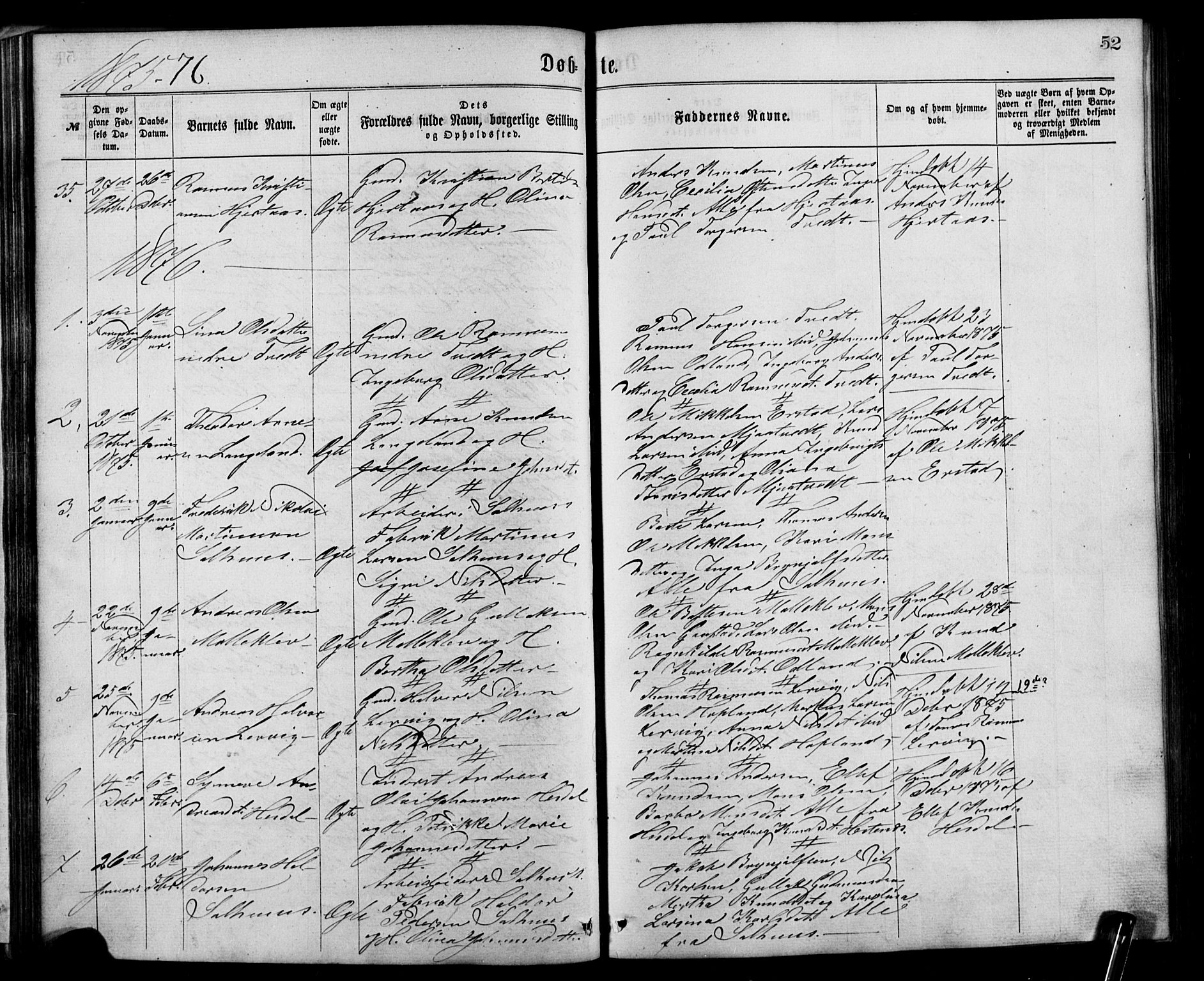 Alversund Sokneprestembete, SAB/A-73901/H/Ha/Hab: Parish register (copy) no. C 2, 1867-1880, p. 52