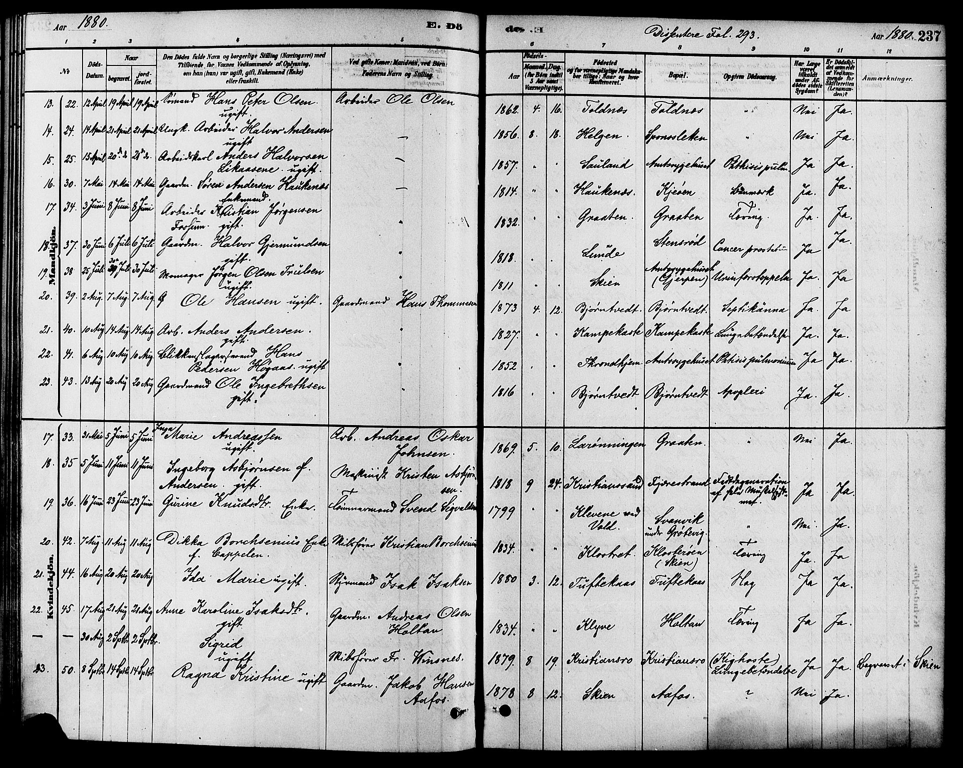 Solum kirkebøker, AV/SAKO-A-306/F/Fa/L0009: Parish register (official) no. I 9, 1877-1887, p. 237