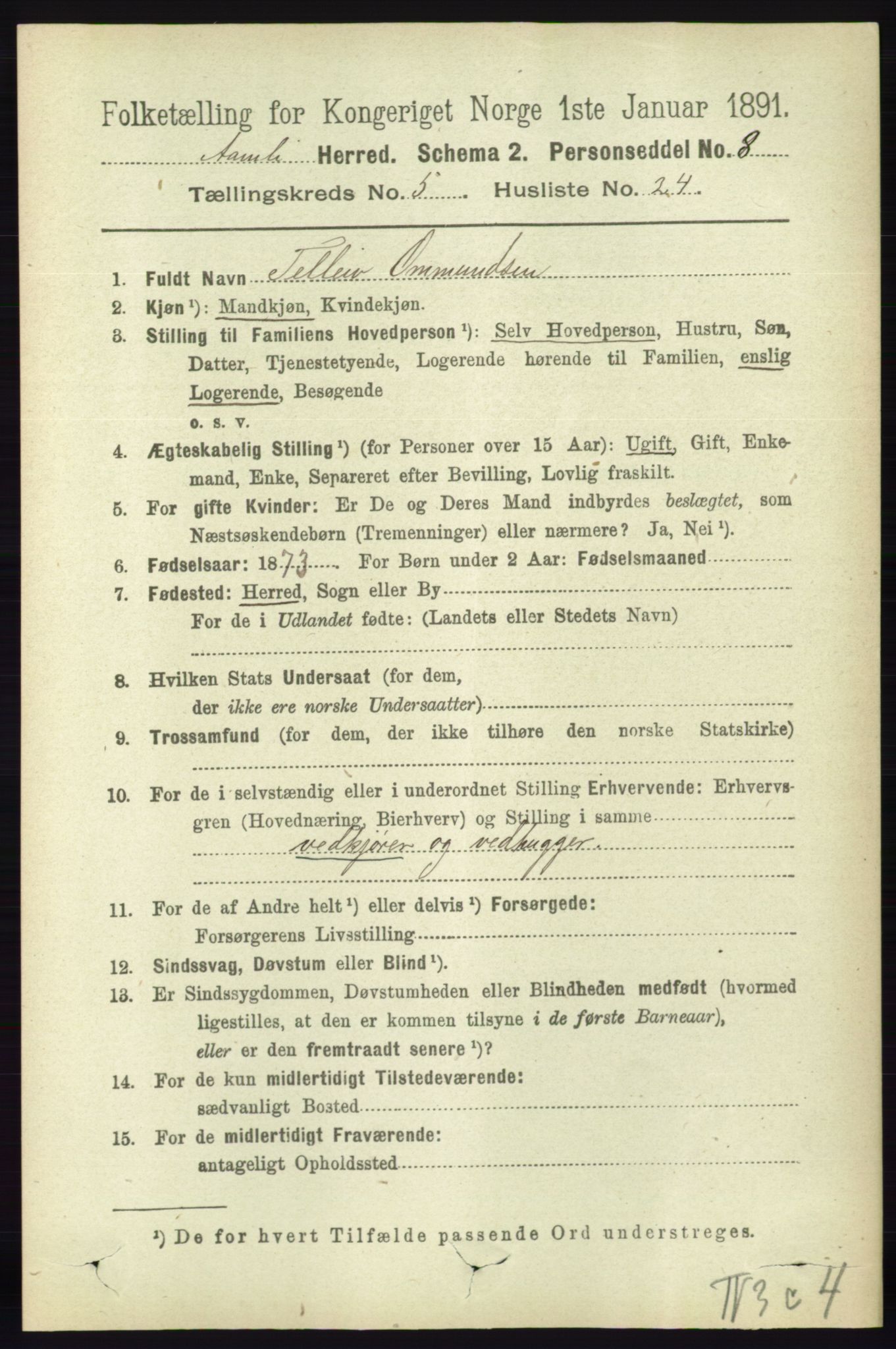 RA, 1891 census for 0929 Åmli, 1891, p. 850