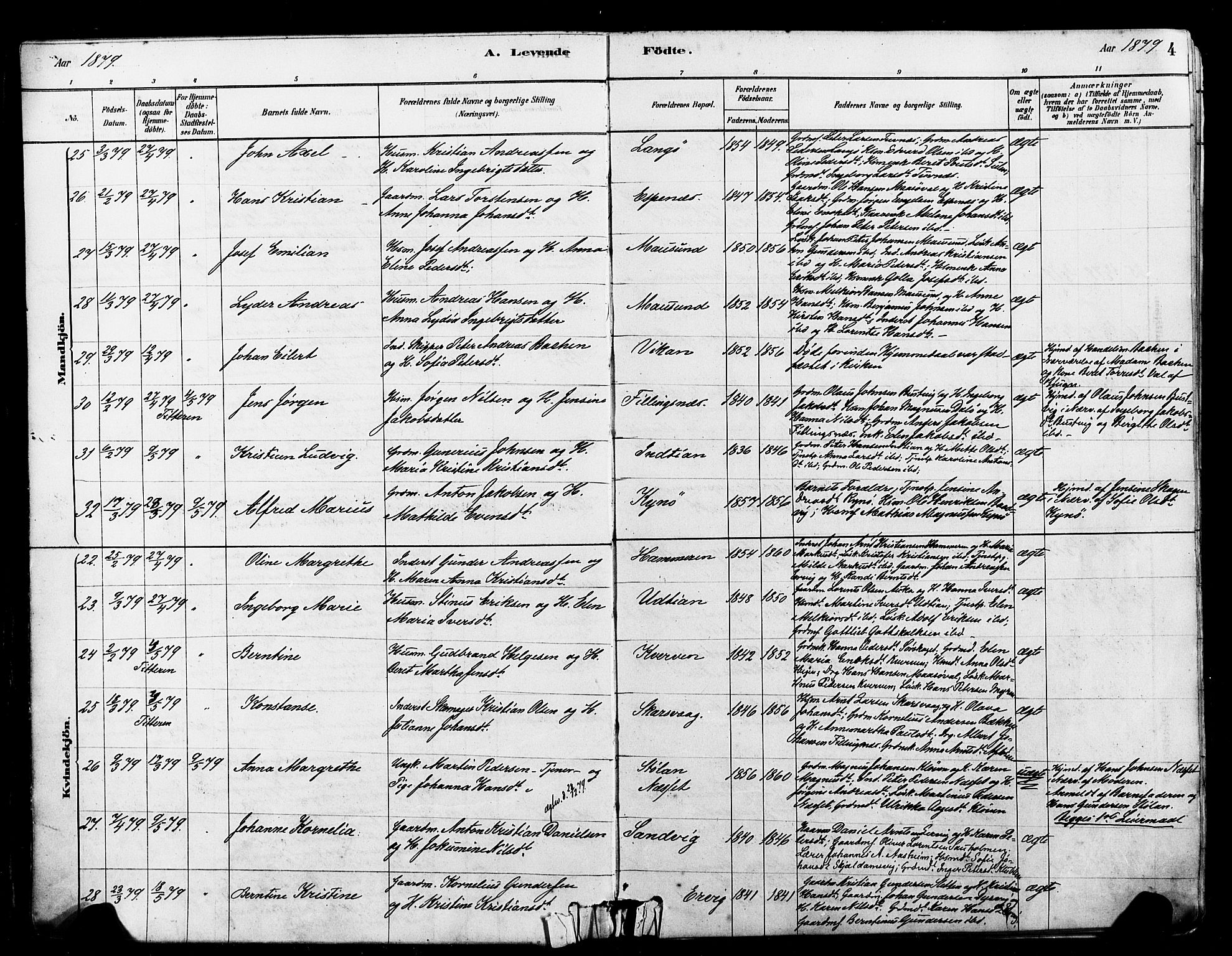 Ministerialprotokoller, klokkerbøker og fødselsregistre - Sør-Trøndelag, AV/SAT-A-1456/640/L0578: Parish register (official) no. 640A03, 1879-1889, p. 4