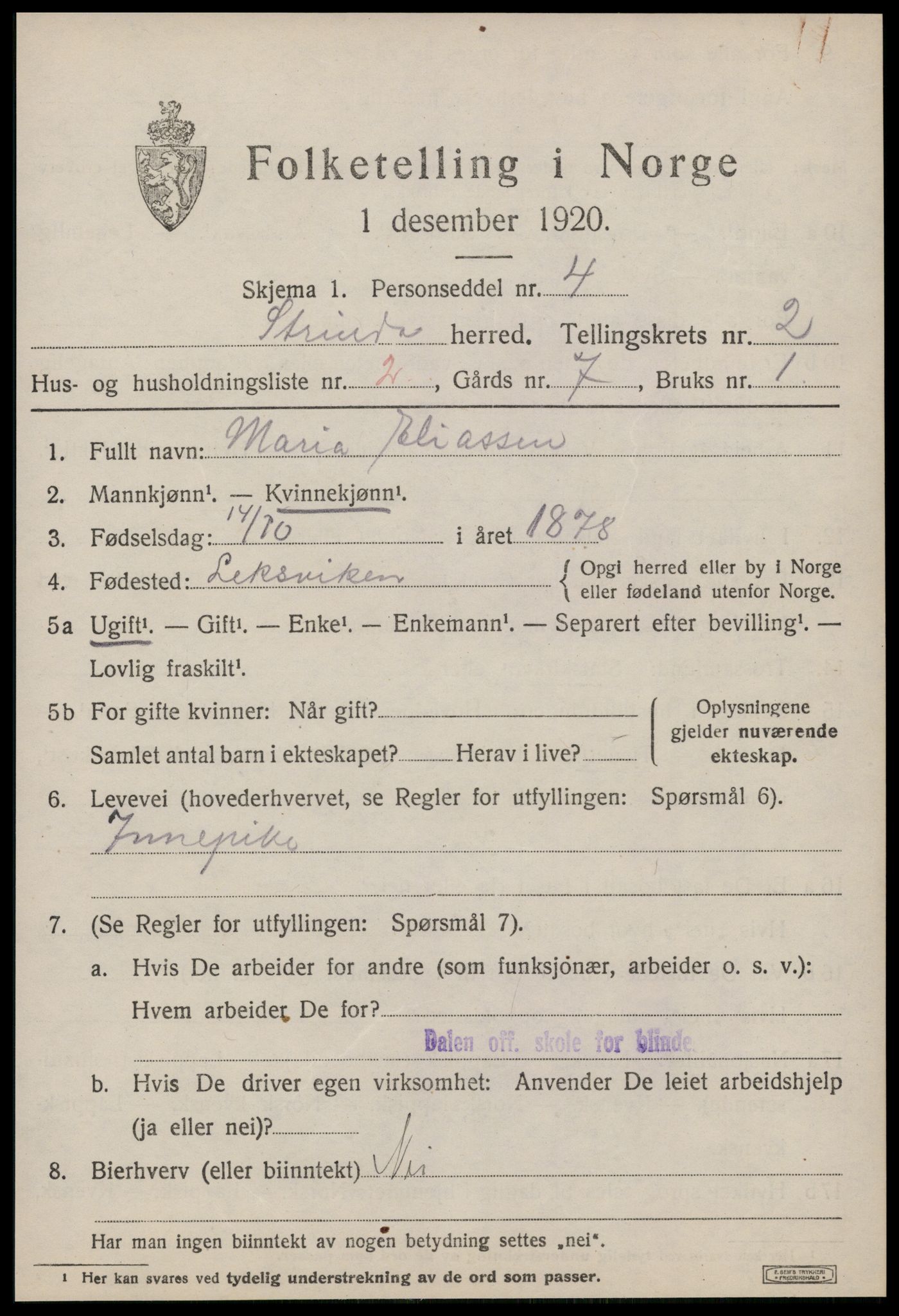 SAT, 1920 census for Strinda, 1920, p. 6026