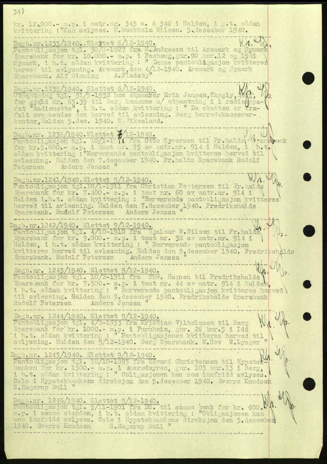 Idd og Marker sorenskriveri, AV/SAO-A-10283/G/Gb/Gbc/L0002: Mortgage book no. B4-9a, 1939-1945, Diary no: : 1233/1940