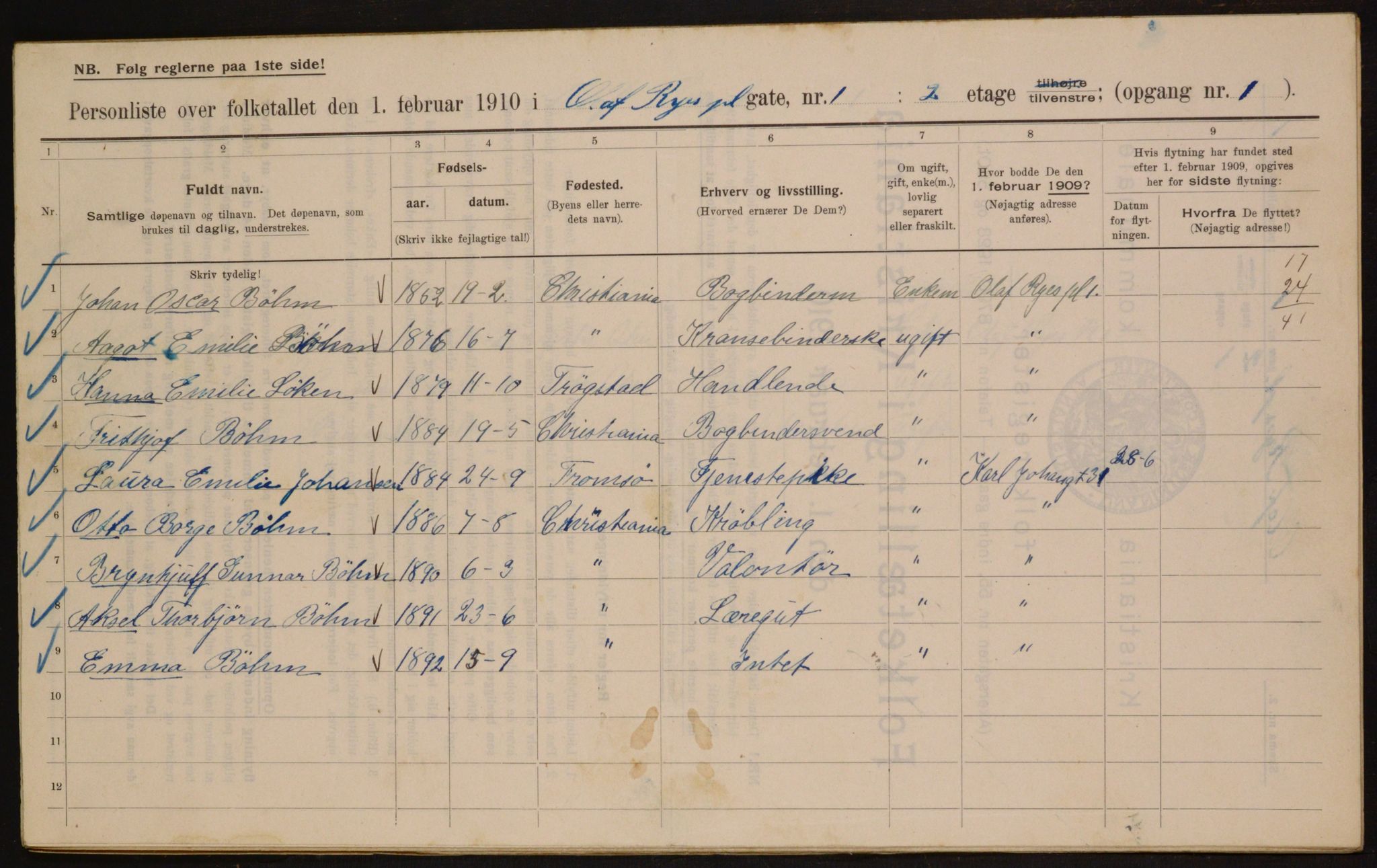 OBA, Municipal Census 1910 for Kristiania, 1910, p. 72295