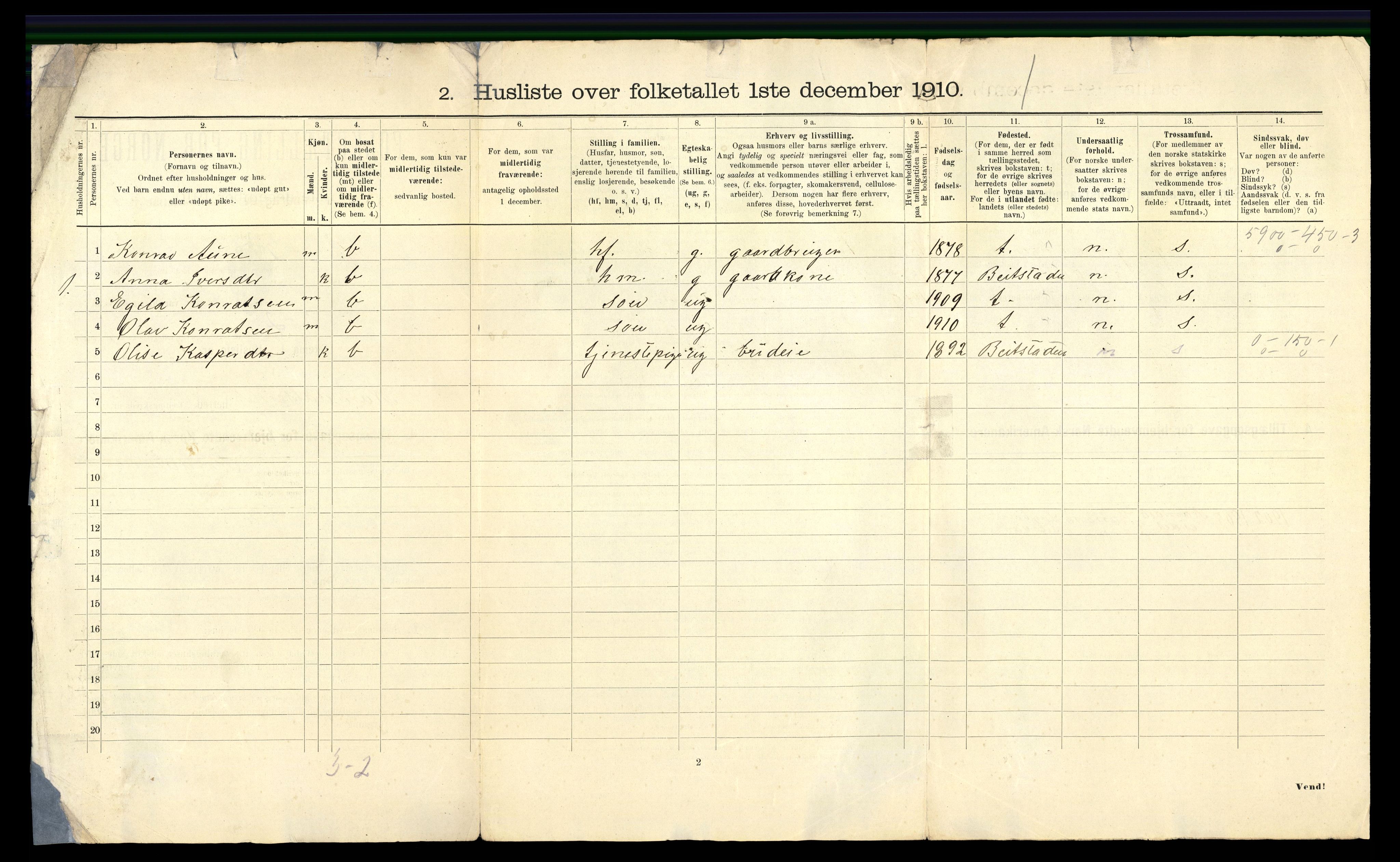 RA, 1910 census for Namdalseid, 1910, p. 23