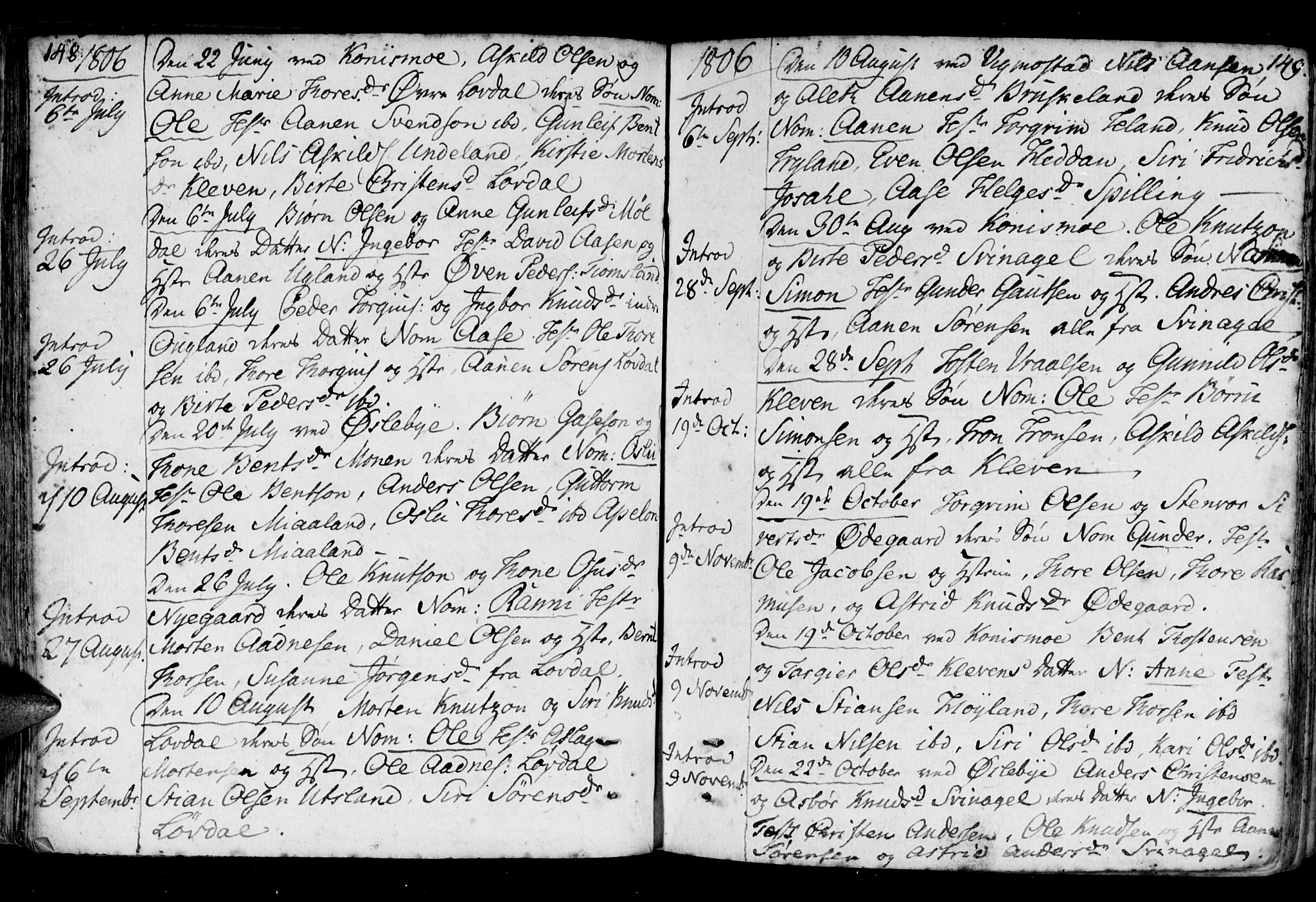 Holum sokneprestkontor, AV/SAK-1111-0022/F/Fa/Fab/L0004: Parish register (official) no. A 4, 1774-1847, p. 148-149