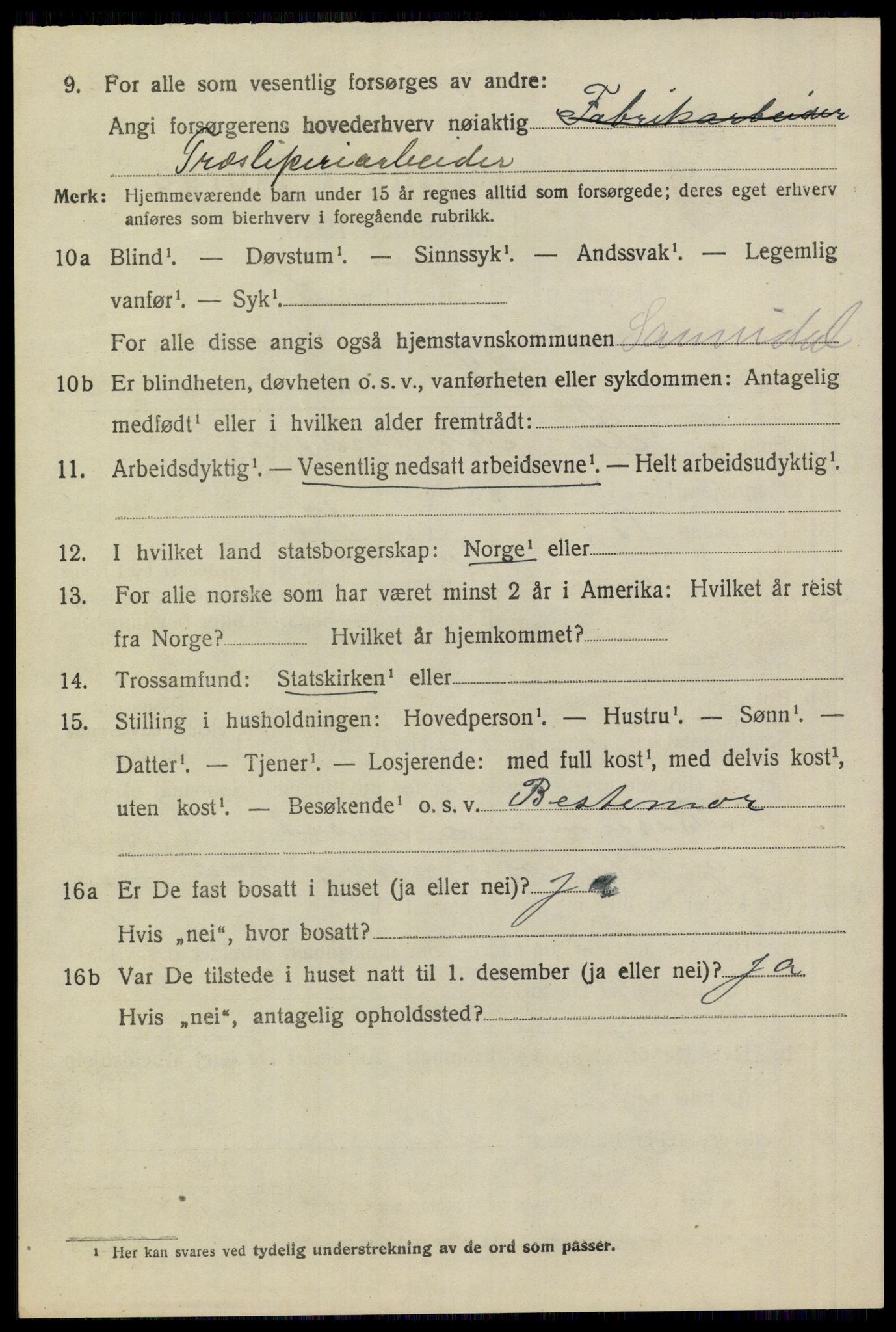 SAKO, 1920 census for Sannidal, 1920, p. 2166