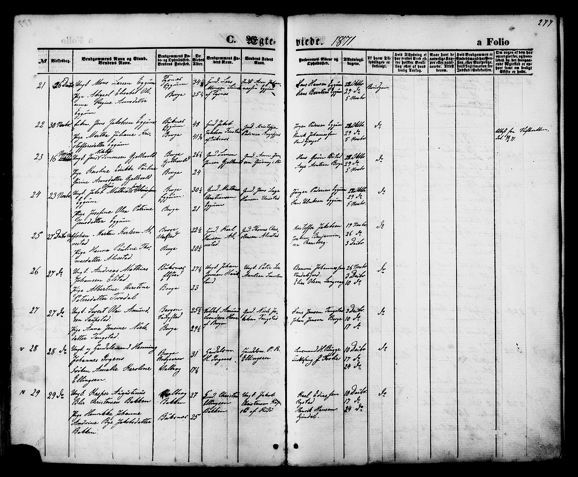 Ministerialprotokoller, klokkerbøker og fødselsregistre - Nordland, AV/SAT-A-1459/880/L1132: Parish register (official) no. 880A06, 1869-1887, p. 277