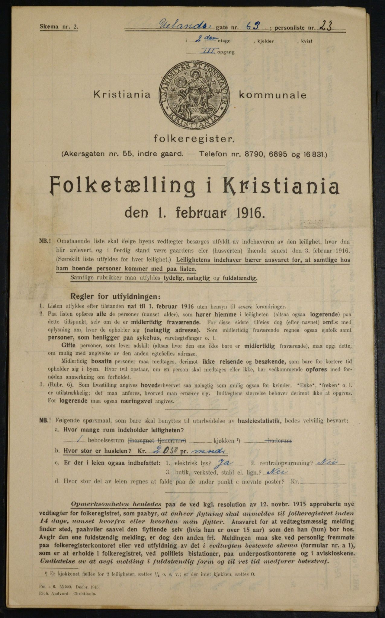 OBA, Municipal Census 1916 for Kristiania, 1916, p. 122118