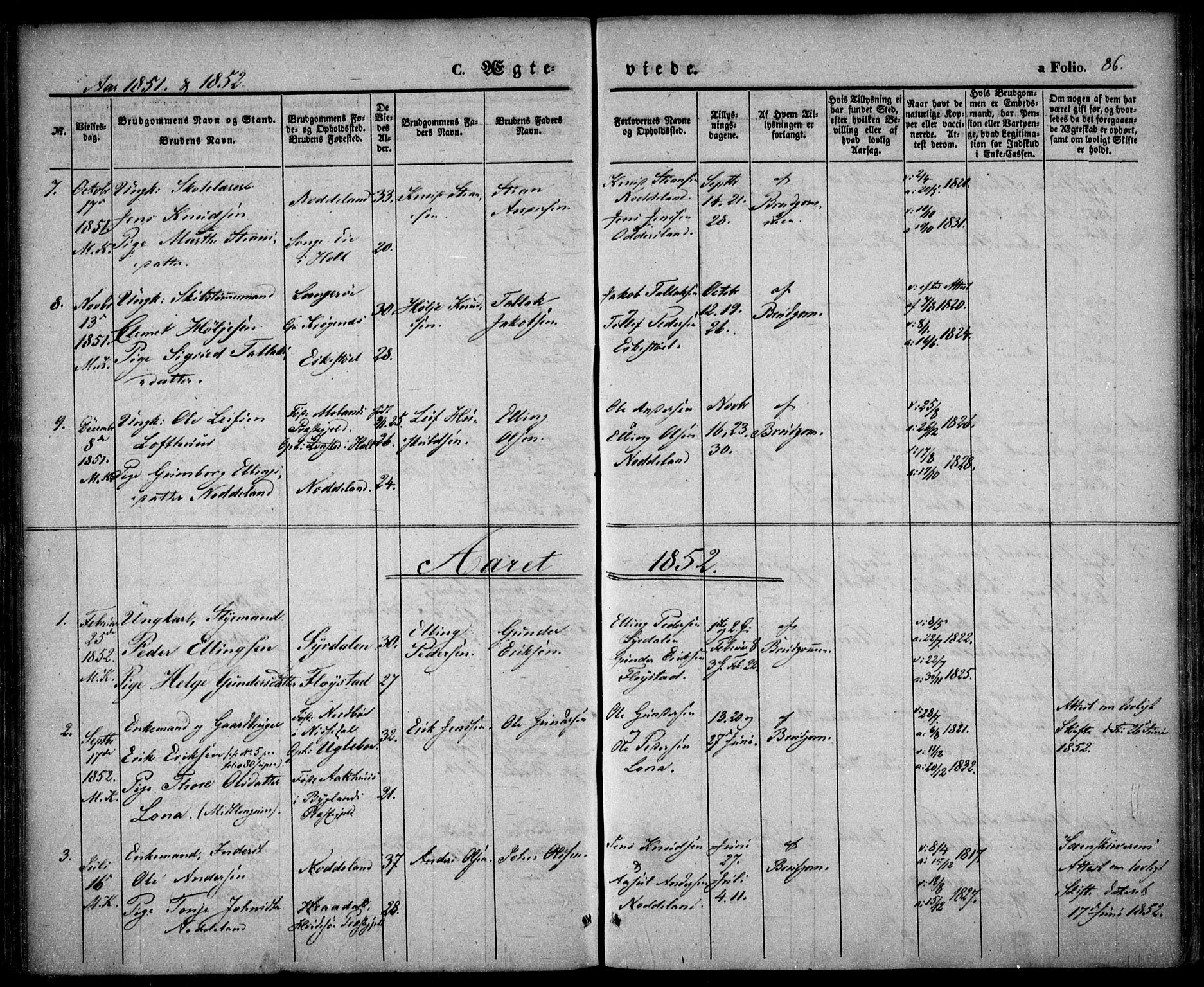 Austre Moland sokneprestkontor, SAK/1111-0001/F/Fa/Faa/L0007: Parish register (official) no. A 7, 1847-1857, p. 86
