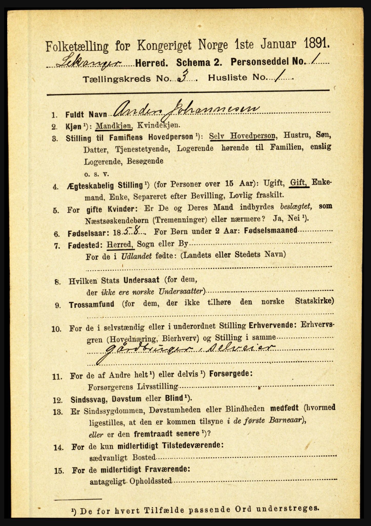 RA, 1891 census for 1419 Leikanger, 1891, p. 349