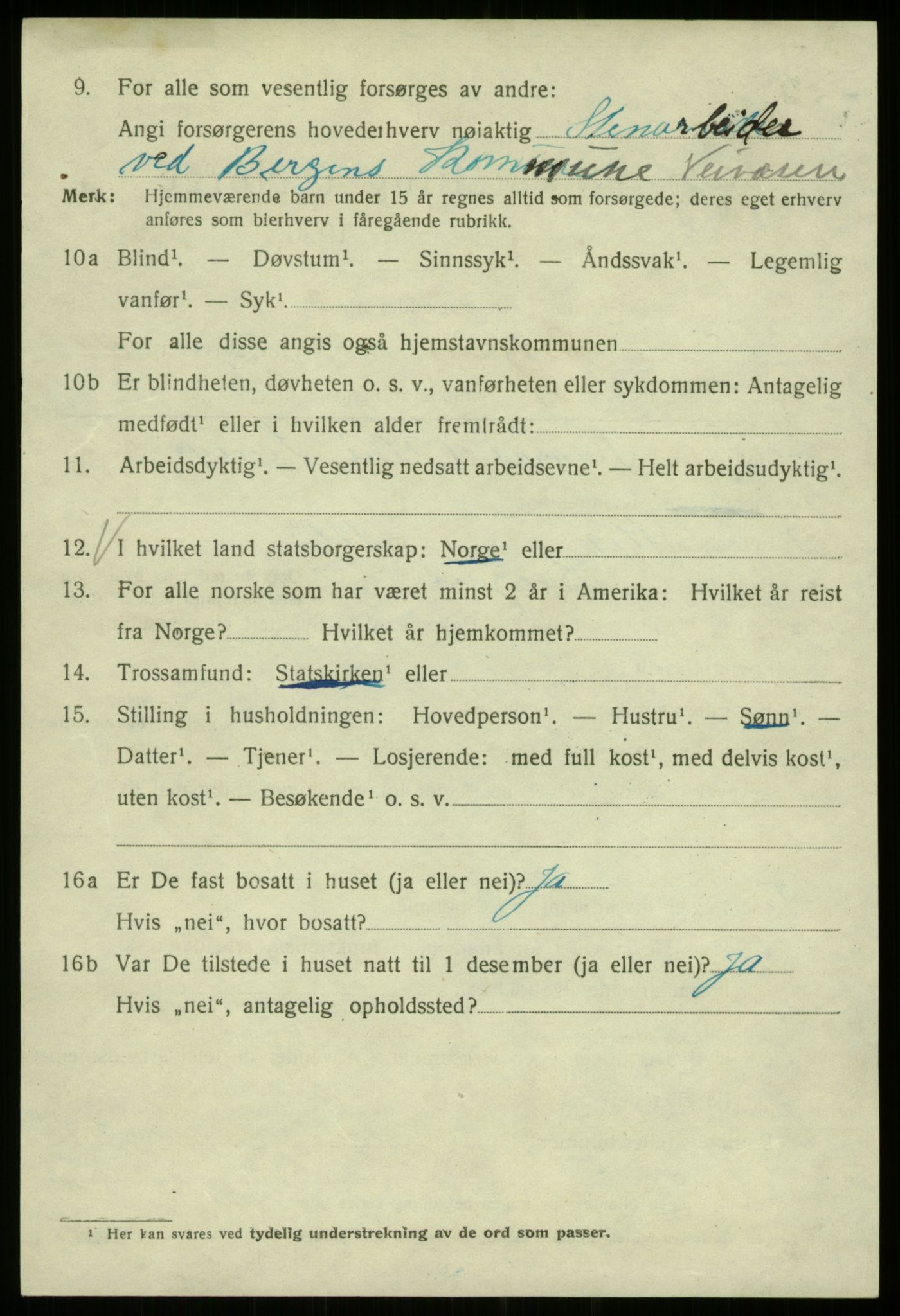 SAB, 1920 census for Bergen, 1920, p. 194931