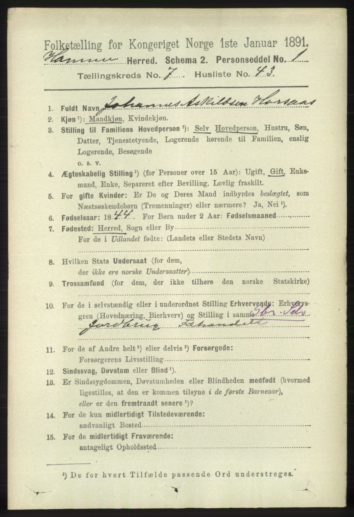 RA, 1891 census for 1254 Hamre, 1891, p. 1956