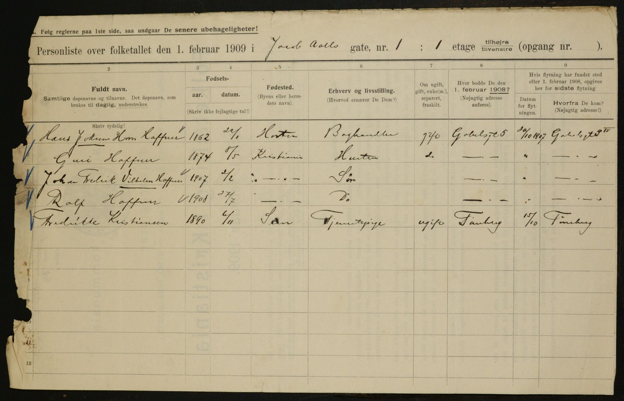 OBA, Municipal Census 1909 for Kristiania, 1909, p. 40838