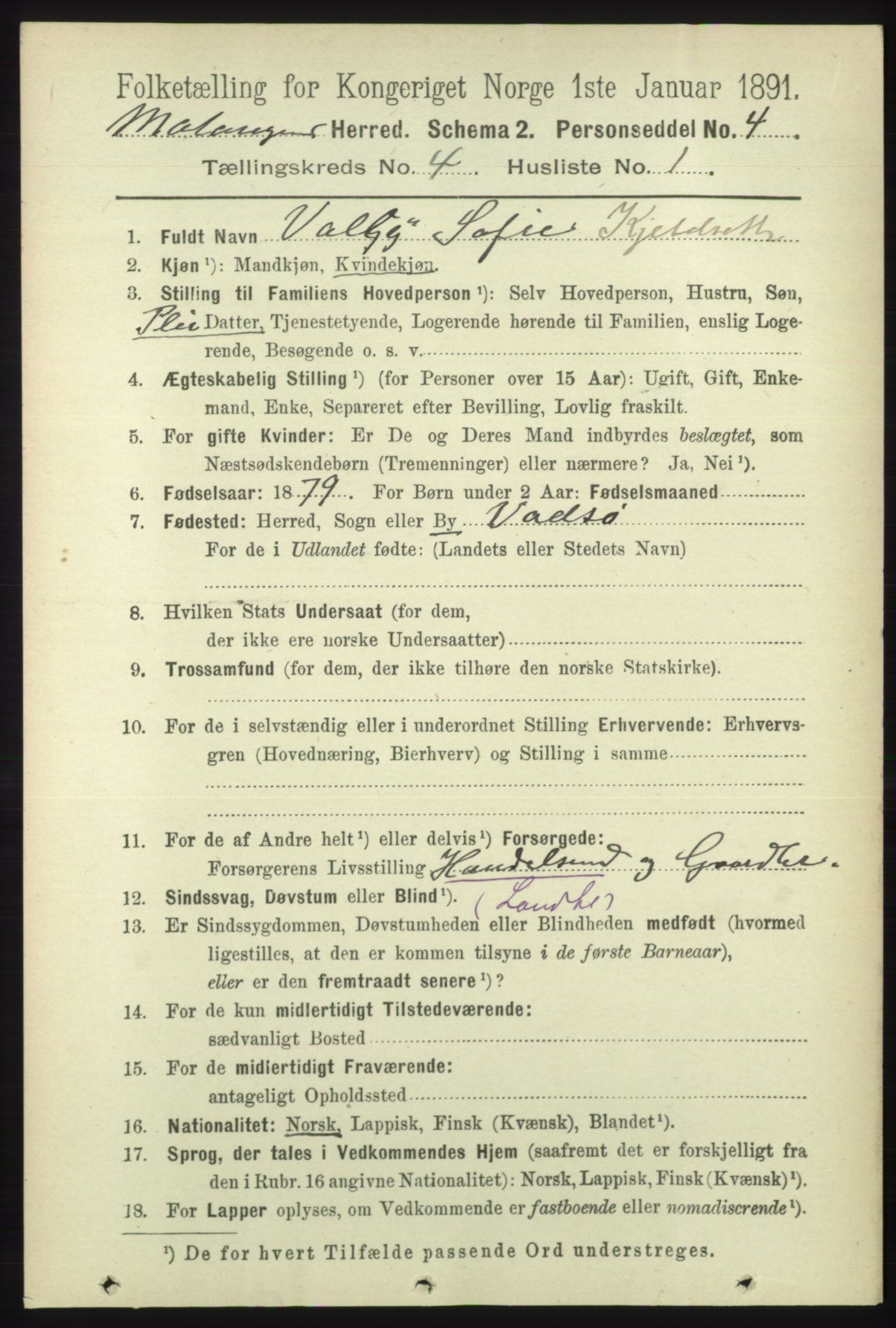 RA, 1891 census for 1932 Malangen, 1891, p. 1097