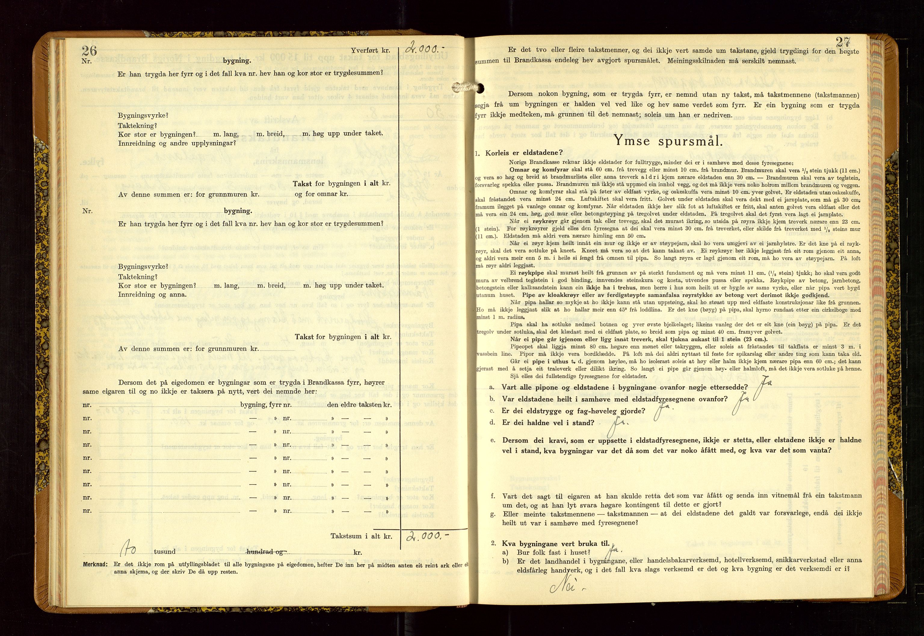 Skjold lensmannskontor, SAST/A-100182/Gob/L0002: "Branntakstbok for Skjold lensmannskrins Rogaland fylke", 1939-1952, p. 26-27