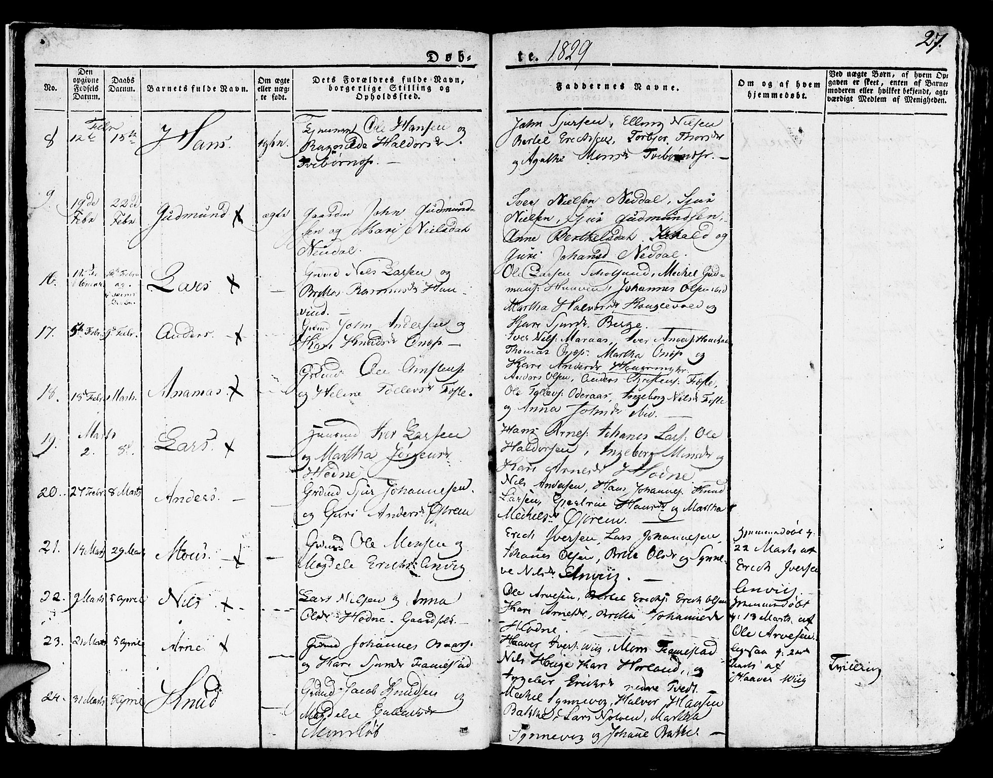 Lindås Sokneprestembete, SAB/A-76701/H/Haa: Parish register (official) no. A 8, 1823-1836, p. 27