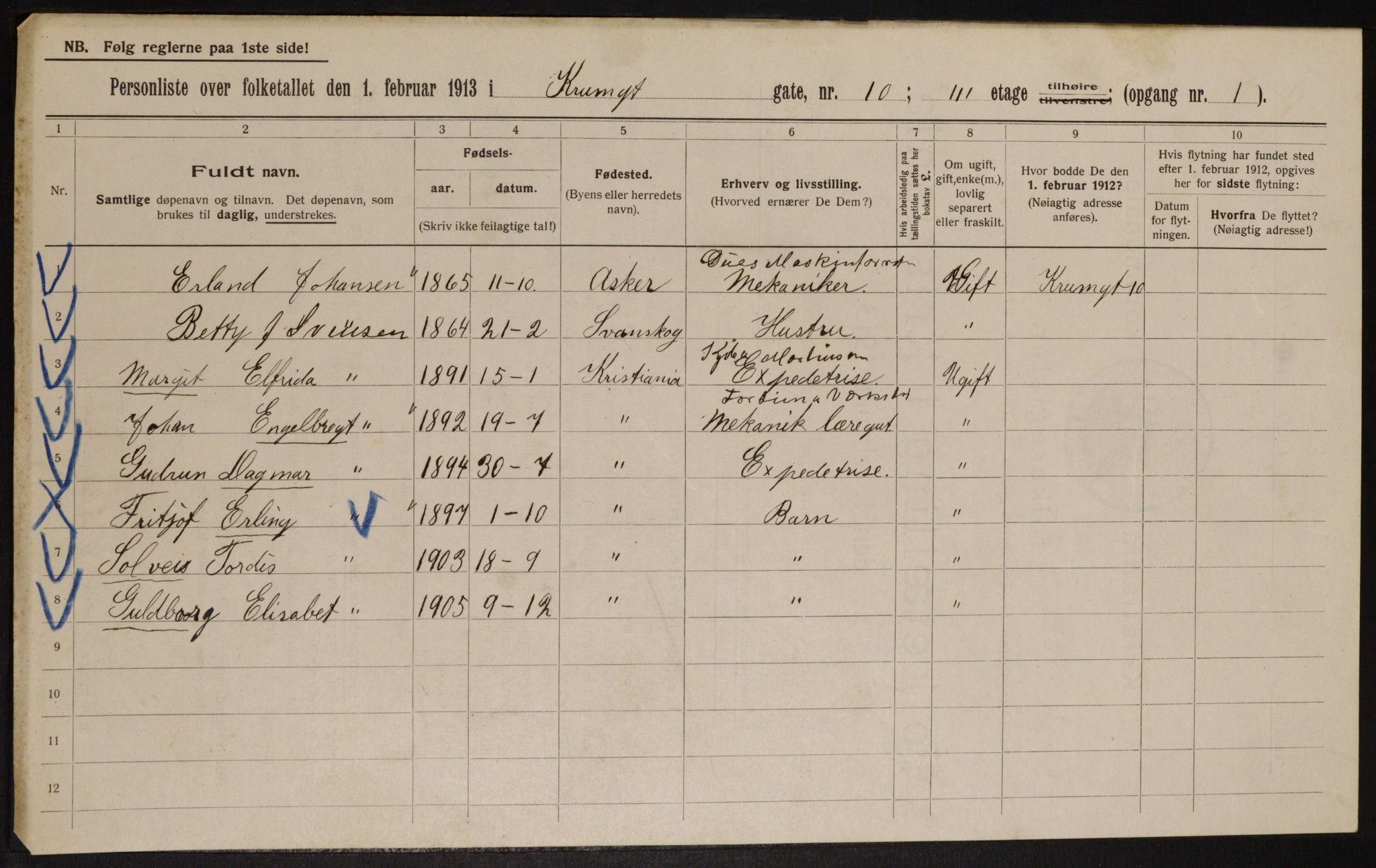 OBA, Municipal Census 1913 for Kristiania, 1913, p. 54646