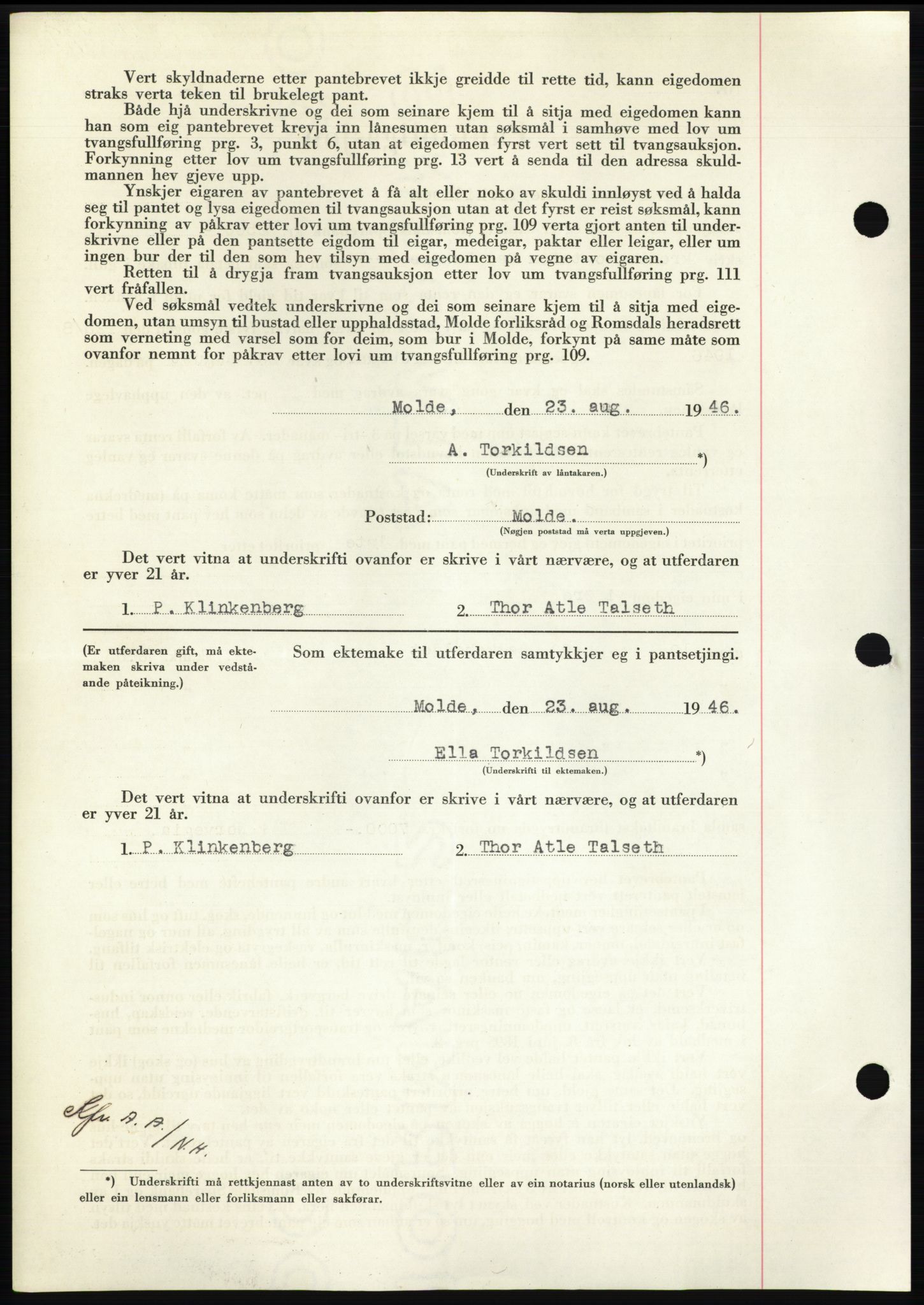 Nordmøre sorenskriveri, AV/SAT-A-4132/1/2/2Ca: Mortgage book no. B94, 1946-1946, Diary no: : 1747/1946