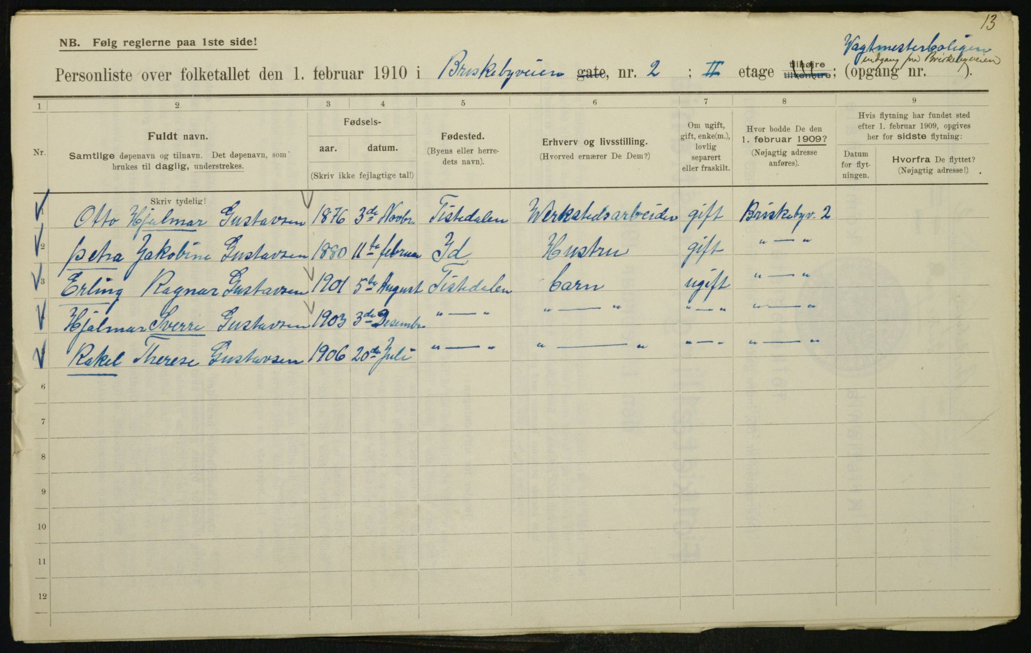 OBA, Municipal Census 1910 for Kristiania, 1910, p. 8826