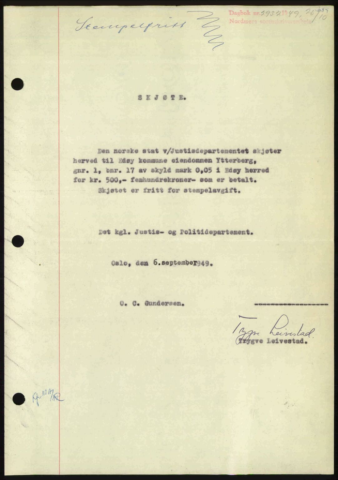 Nordmøre sorenskriveri, AV/SAT-A-4132/1/2/2Ca: Mortgage book no. A112, 1949-1949, Diary no: : 2932/1949