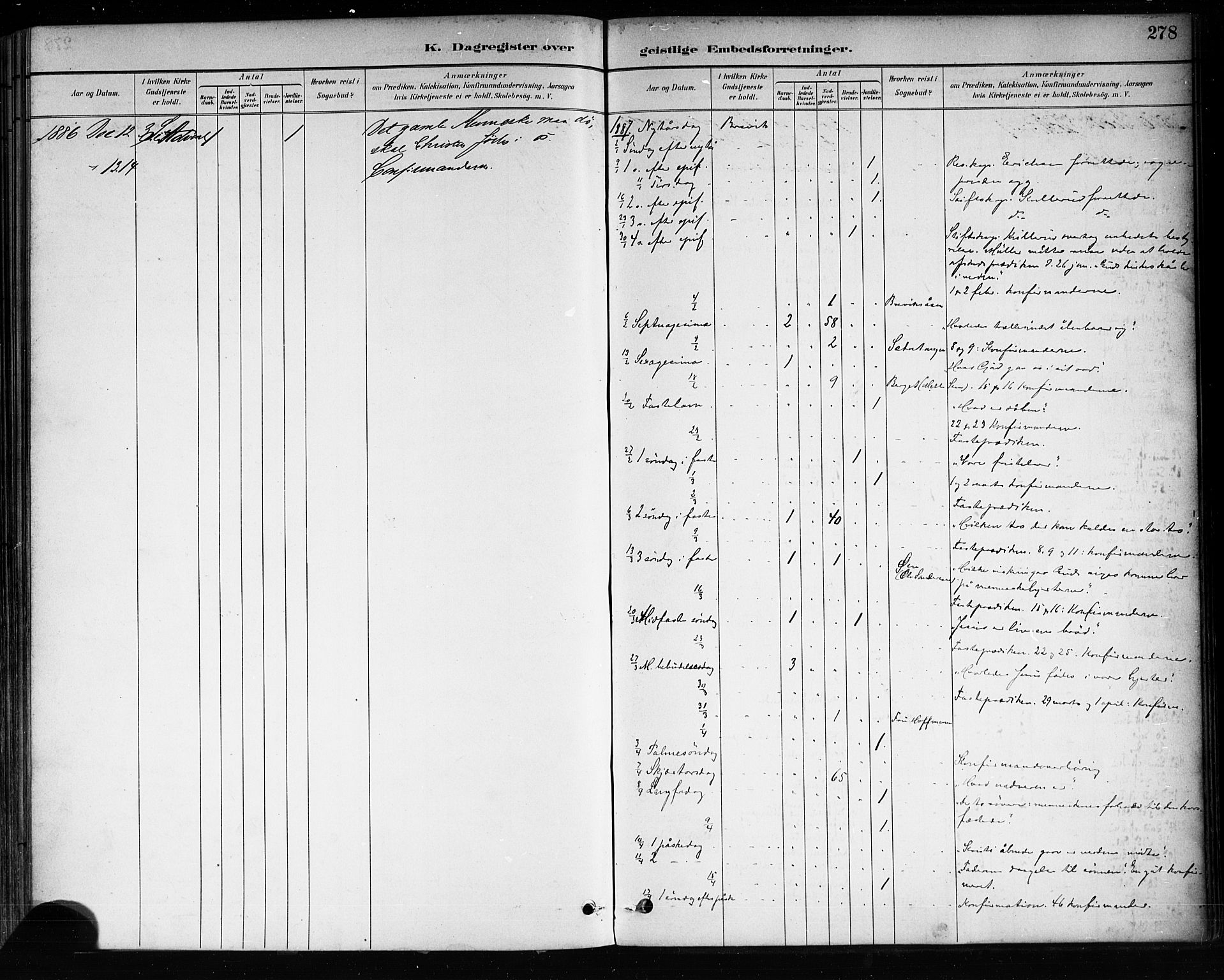 Brevik kirkebøker, AV/SAKO-A-255/F/Fa/L0007: Parish register (official) no. 7, 1882-1900, p. 278