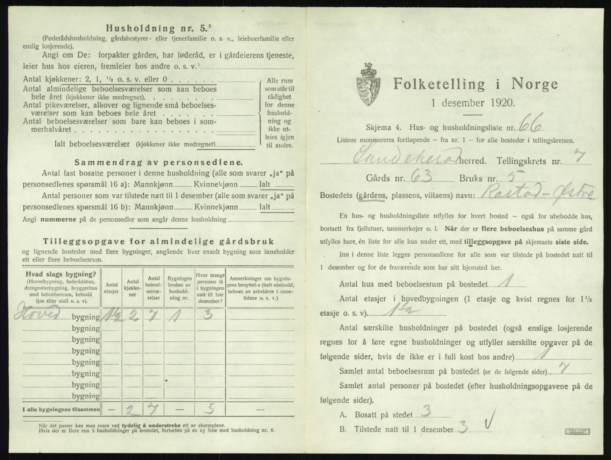 SAKO, 1920 census for Sandeherred, 1920, p. 1589