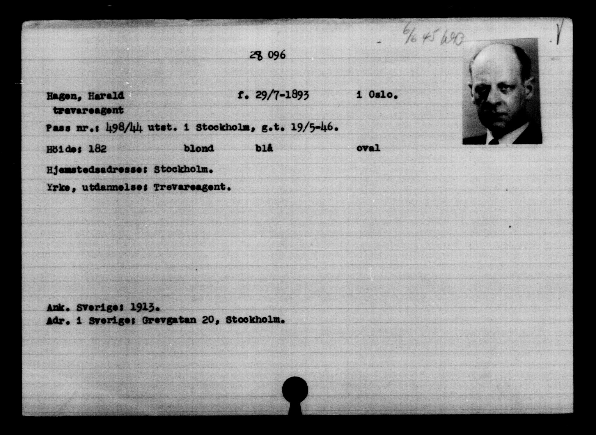 Utenriksstasjonene, Legasjonen i Stockholm, Flyktningkontoret, AV/RA-S-6753/V/Va/L0011: Kjesäterkartoteket, flyktninger med registreringsnr. 25300-28349, 1940-1945, p. 2978