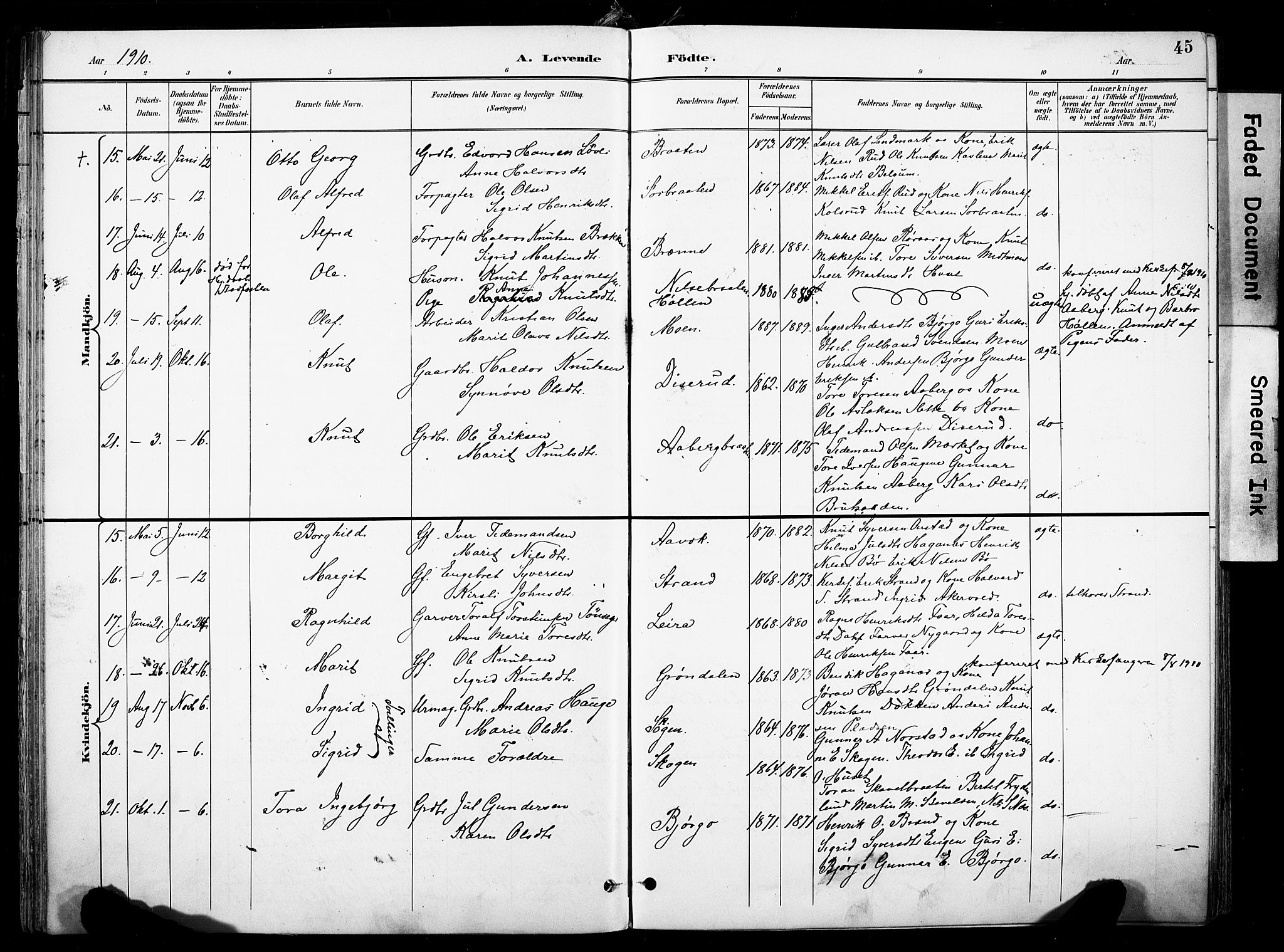 Nord-Aurdal prestekontor, SAH/PREST-132/H/Ha/Haa/L0014: Parish register (official) no. 14, 1896-1912, p. 45