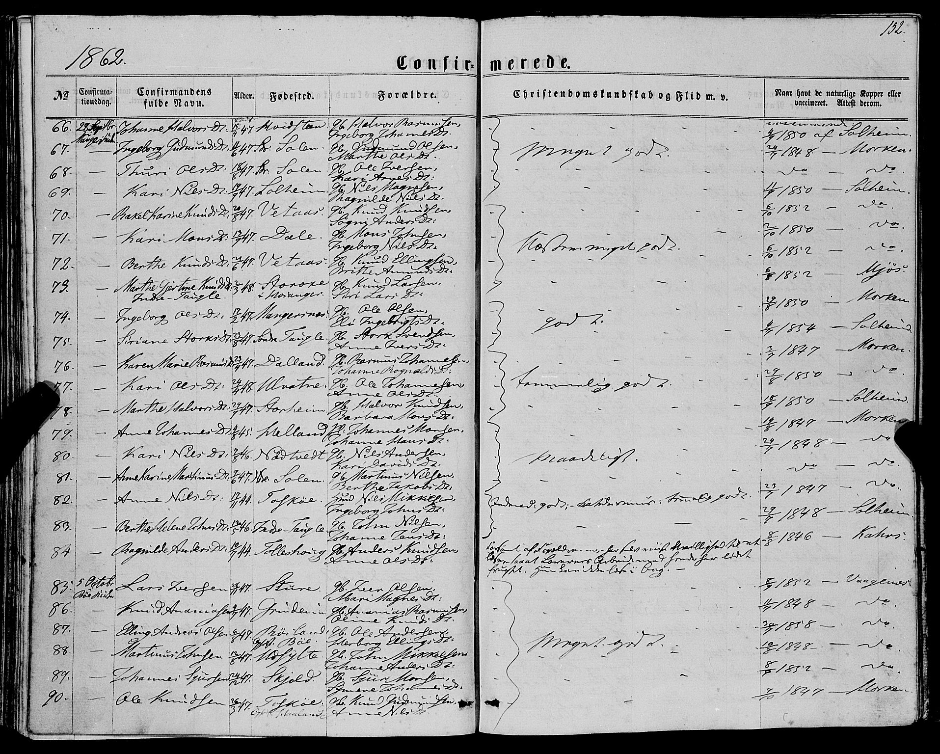 Manger sokneprestembete, AV/SAB-A-76801/H/Haa: Parish register (official) no. A 7, 1860-1870, p. 152