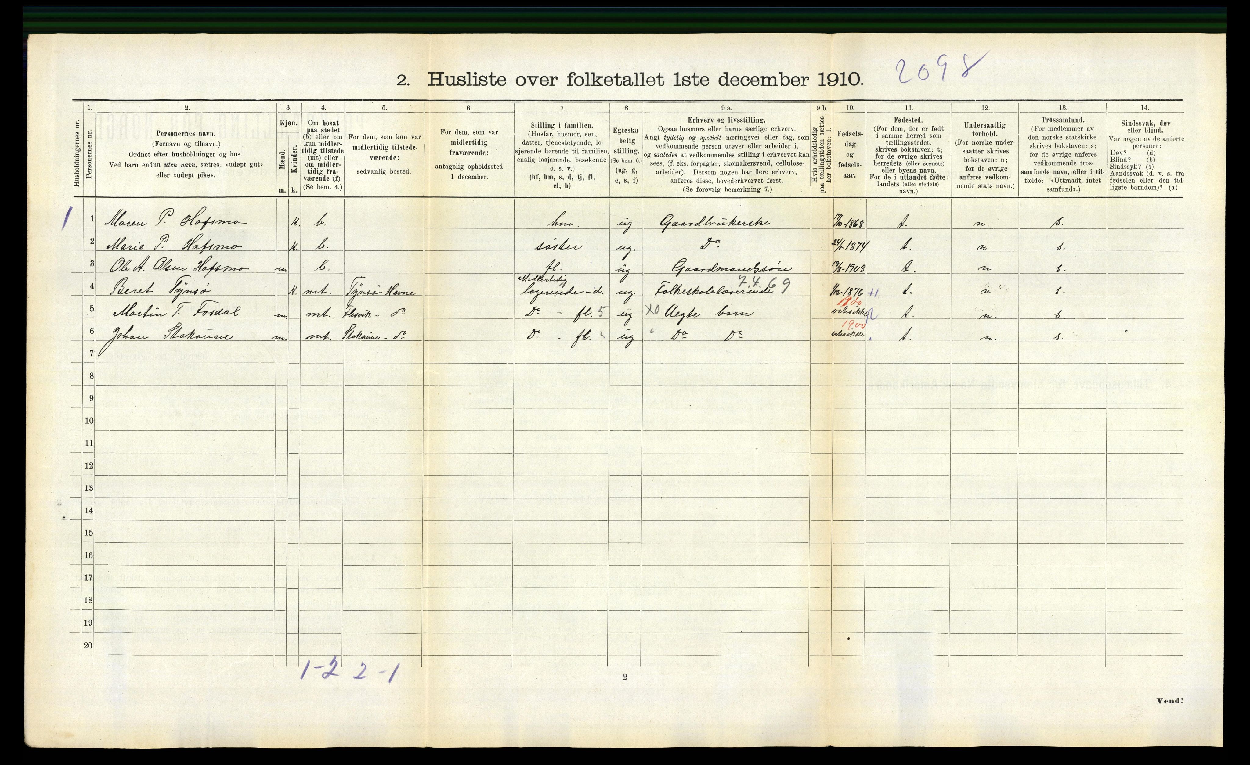 RA, 1910 census for Hemne, 1910, p. 798