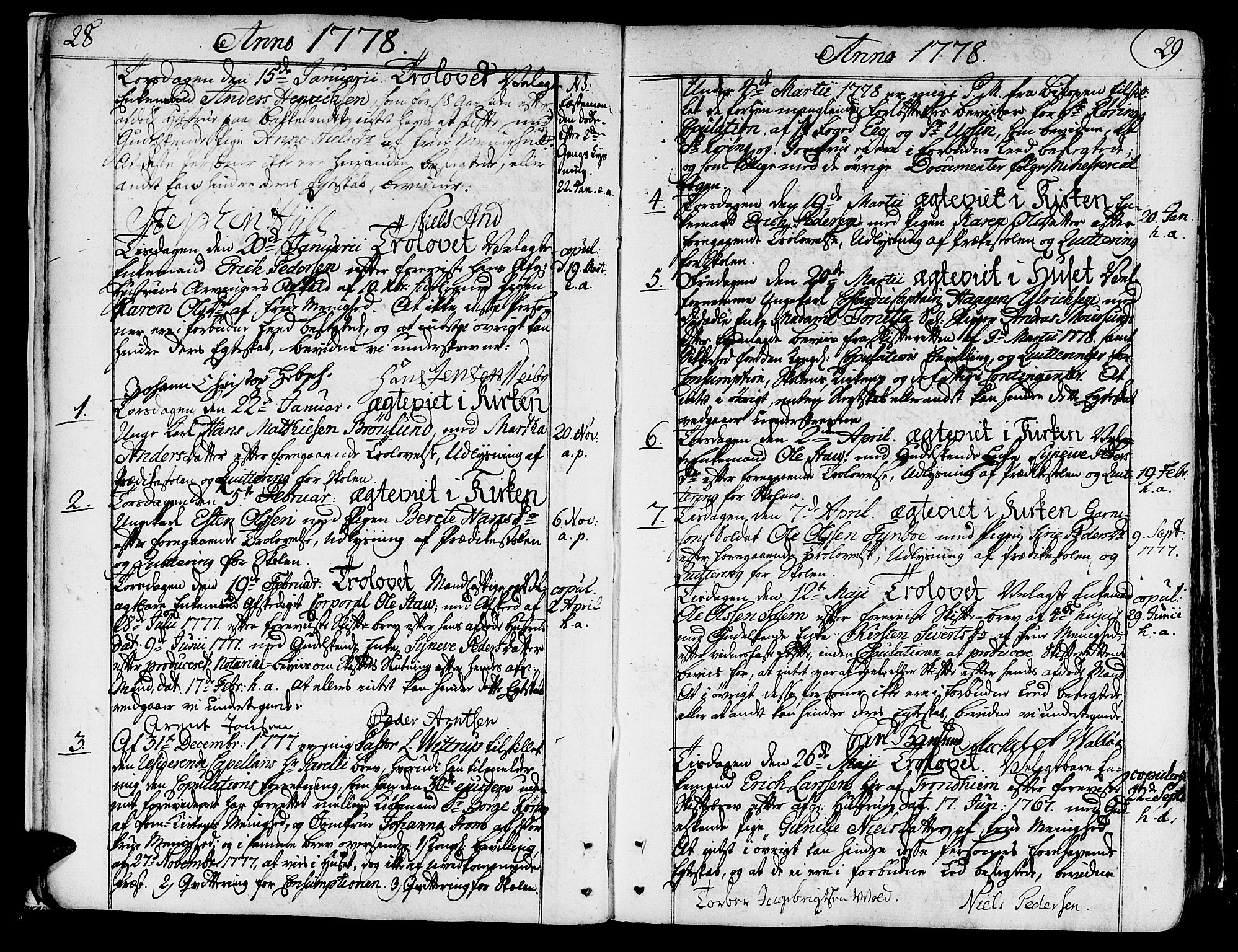 Ministerialprotokoller, klokkerbøker og fødselsregistre - Sør-Trøndelag, AV/SAT-A-1456/602/L0105: Parish register (official) no. 602A03, 1774-1814, p. 28-29