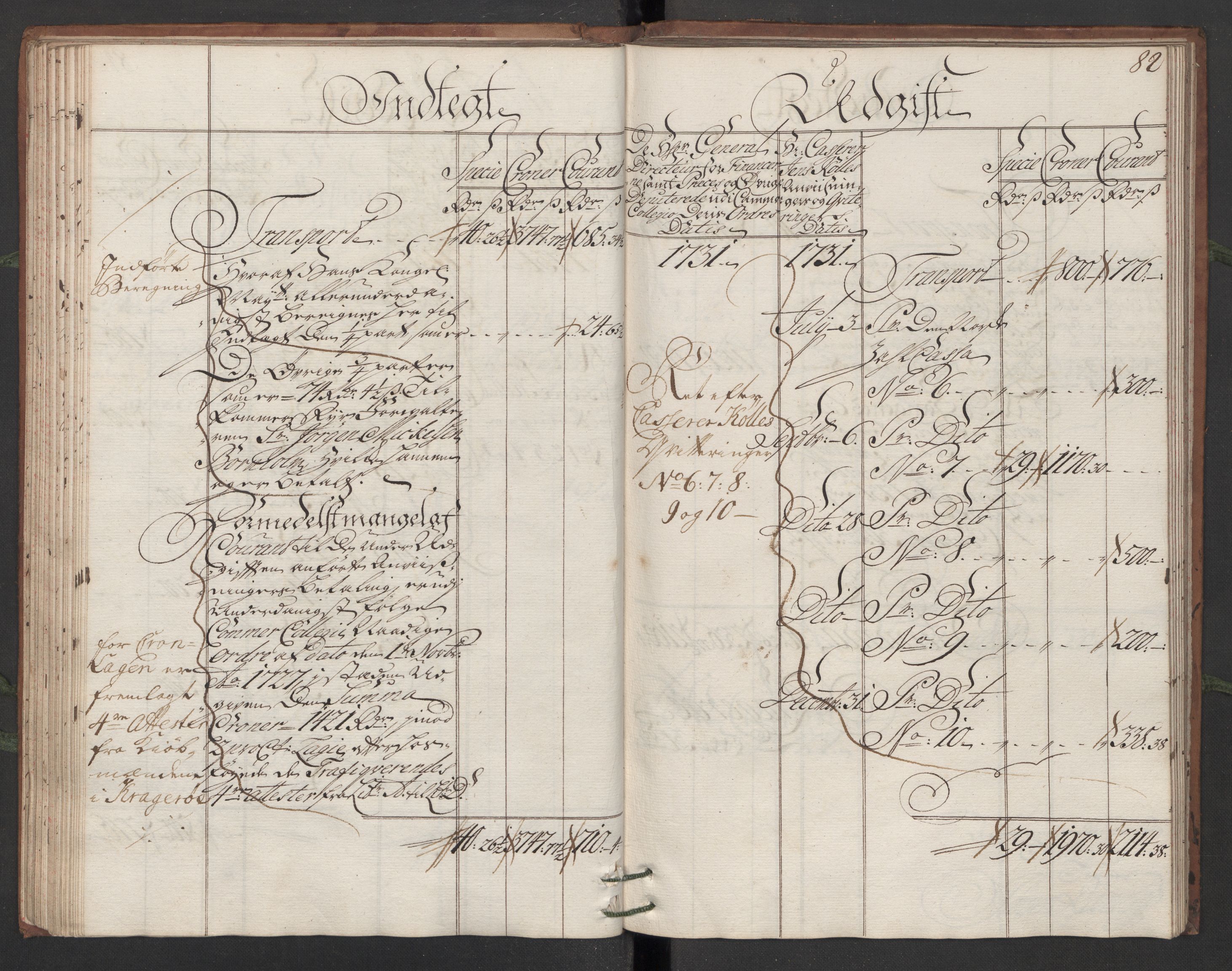 Generaltollkammeret, tollregnskaper, AV/RA-EA-5490/R13/L0006/0001: Tollregnskaper Kragerø / Hovedtollbok, 1731, p. 81b-82a