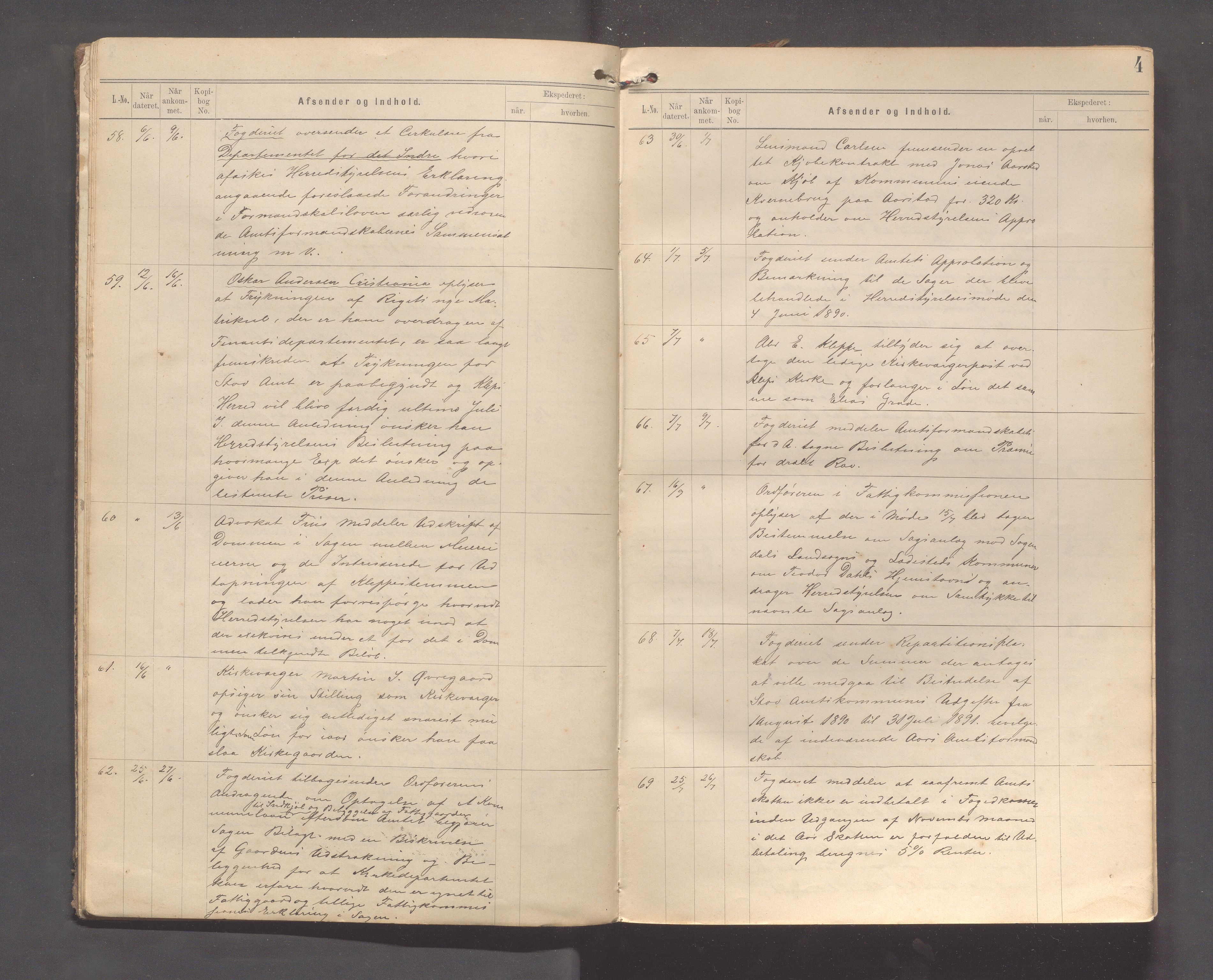 Klepp kommune - Formannskapet, IKAR/K-100277/C/L0002: Brevjournal, 1890-1904, p. 4