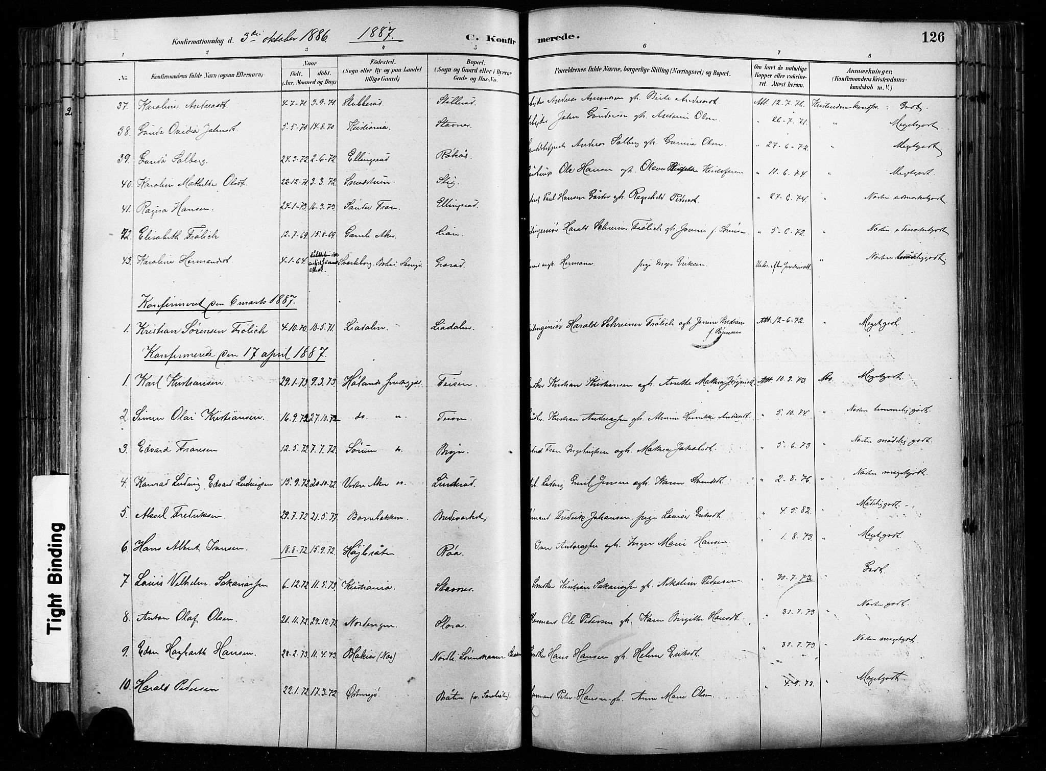 Østre Aker prestekontor Kirkebøker, SAO/A-10840/F/Fa/L0008: Parish register (official) no. I 8, 1883-1894, p. 126