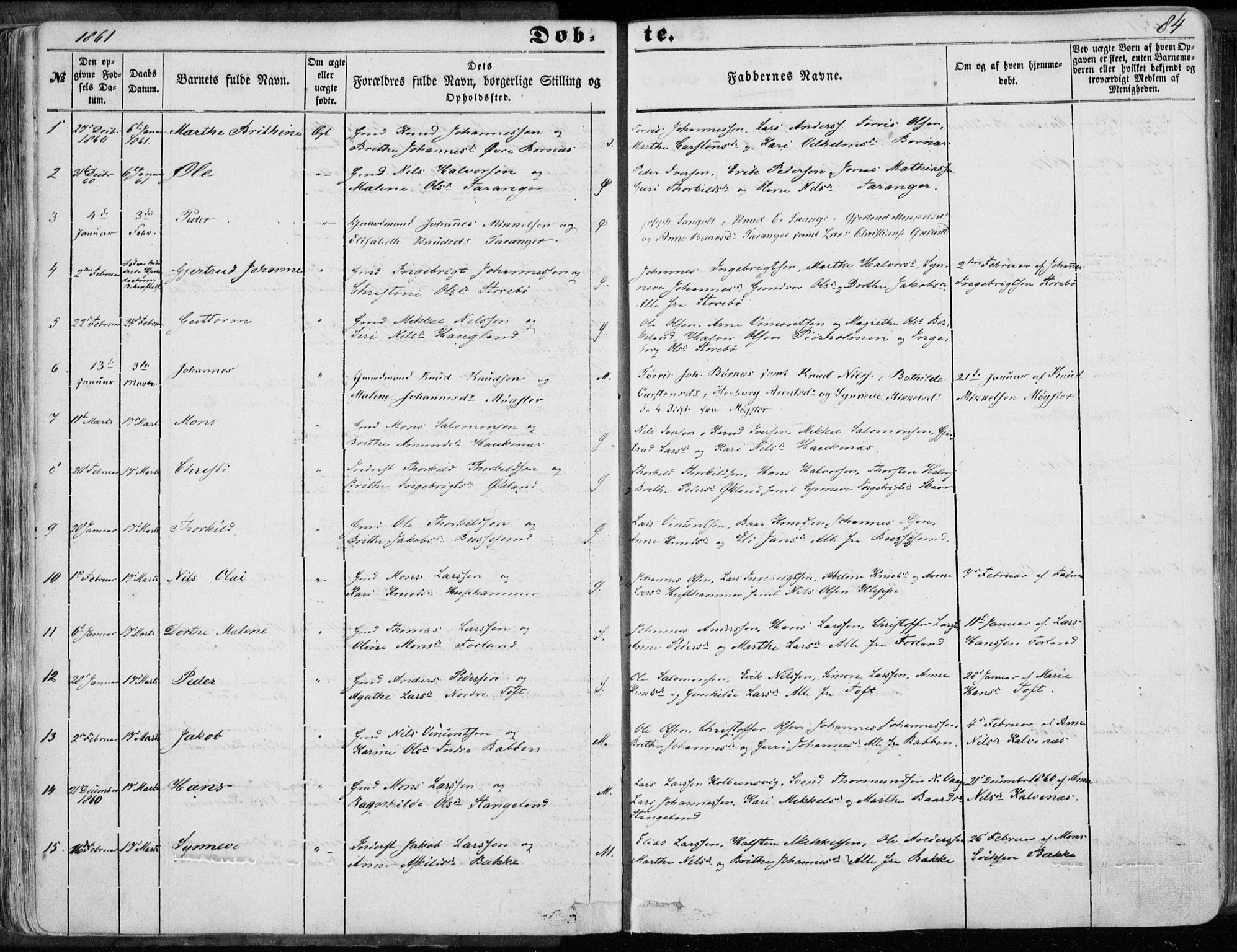 Sund sokneprestembete, SAB/A-99930: Parish register (official) no. A 14, 1850-1866, p. 84