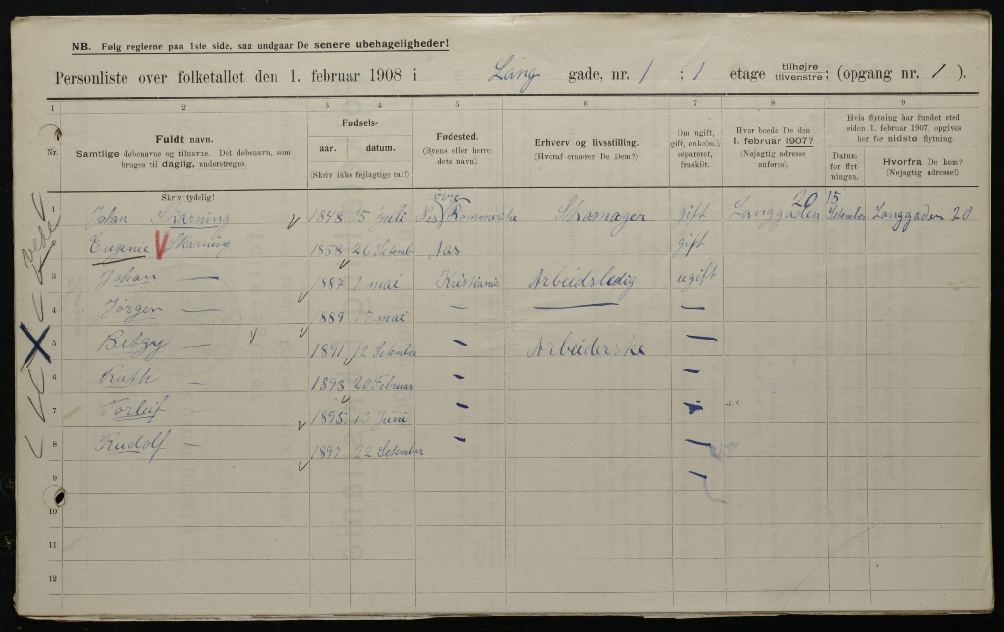 OBA, Municipal Census 1908 for Kristiania, 1908, p. 50625