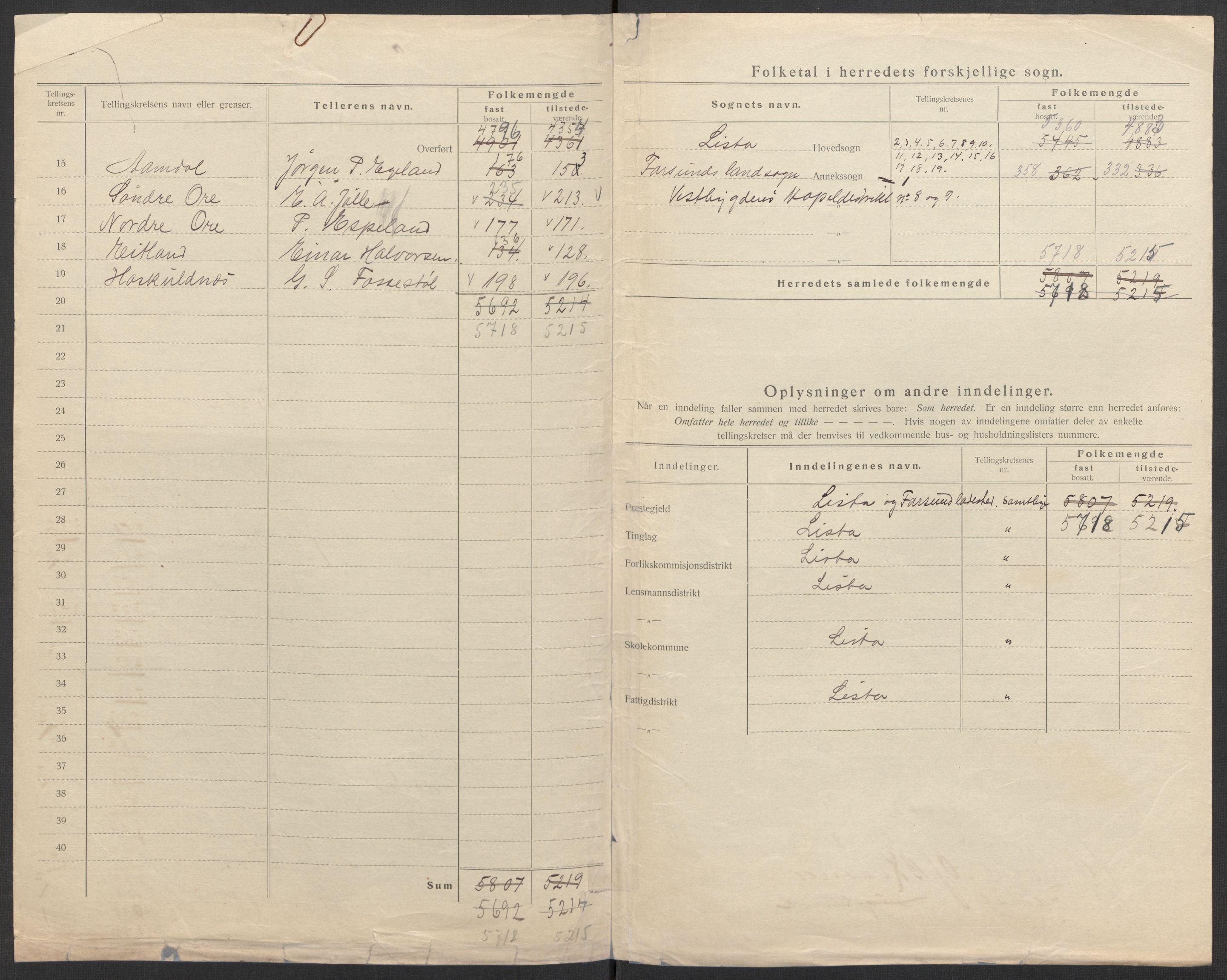 SAK, 1920 census for Lista, 1920, p. 4