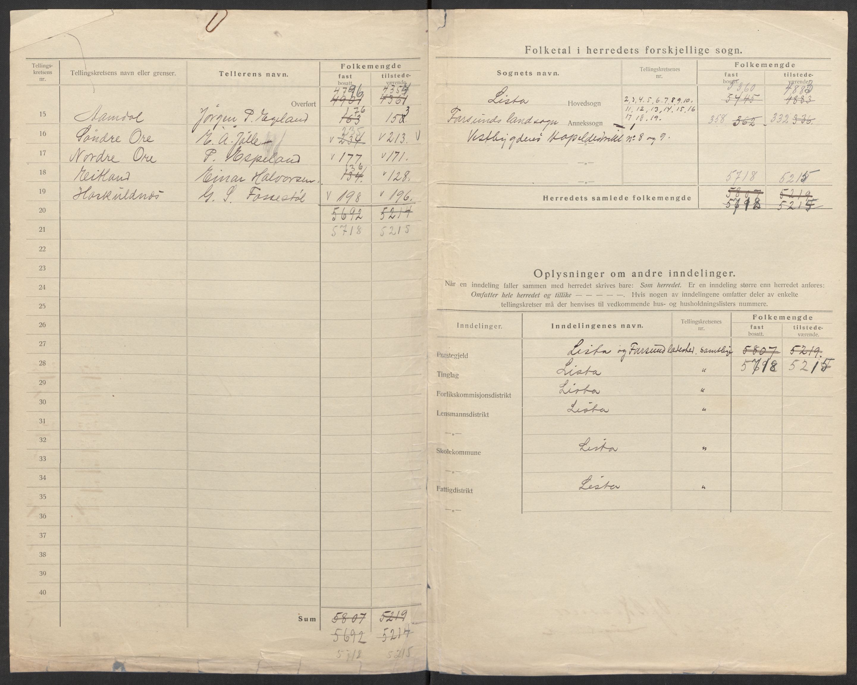 SAK, 1920 census for Lista, 1920, p. 4