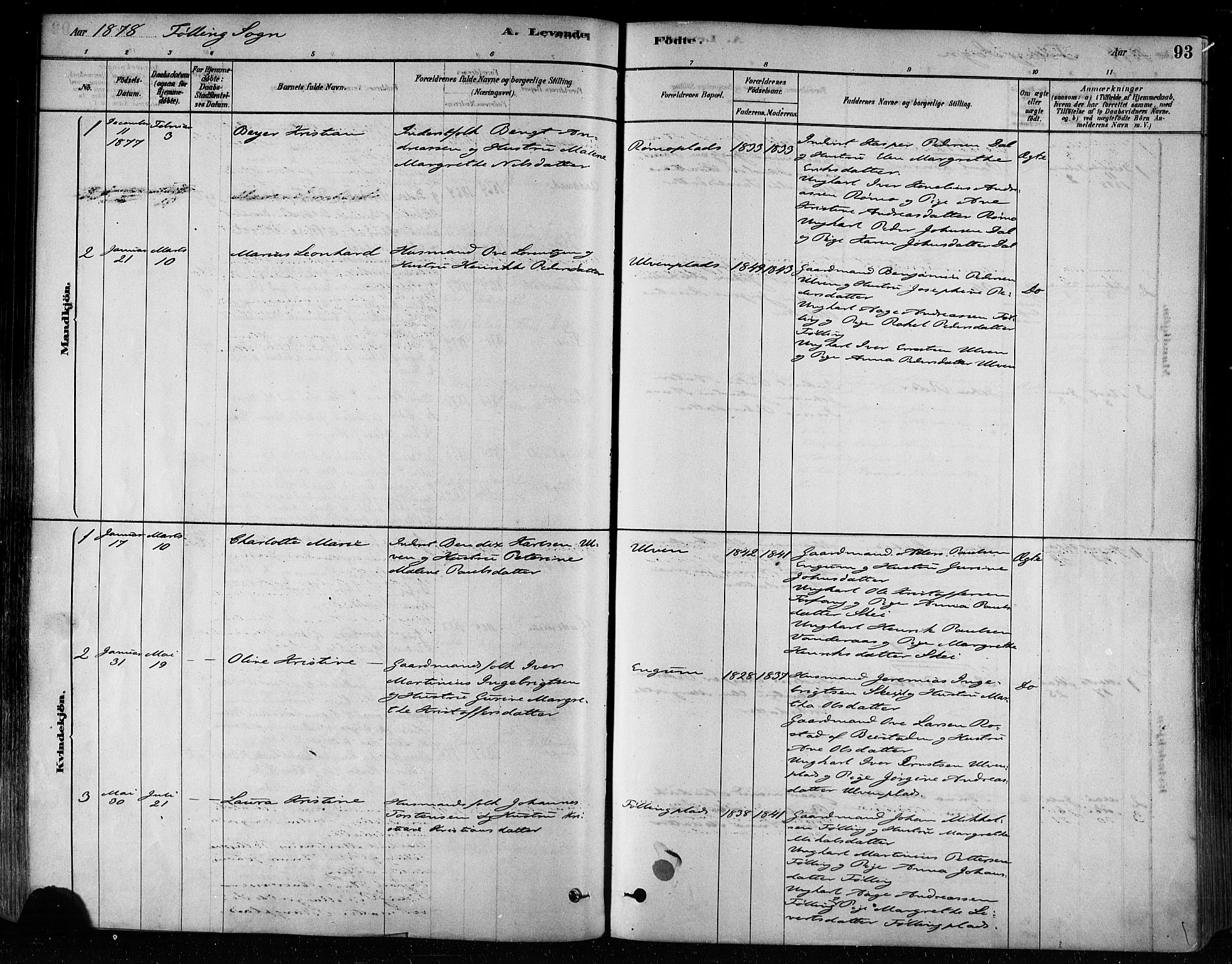 Ministerialprotokoller, klokkerbøker og fødselsregistre - Nord-Trøndelag, SAT/A-1458/746/L0449: Parish register (official) no. 746A07 /3, 1878-1899, p. 93