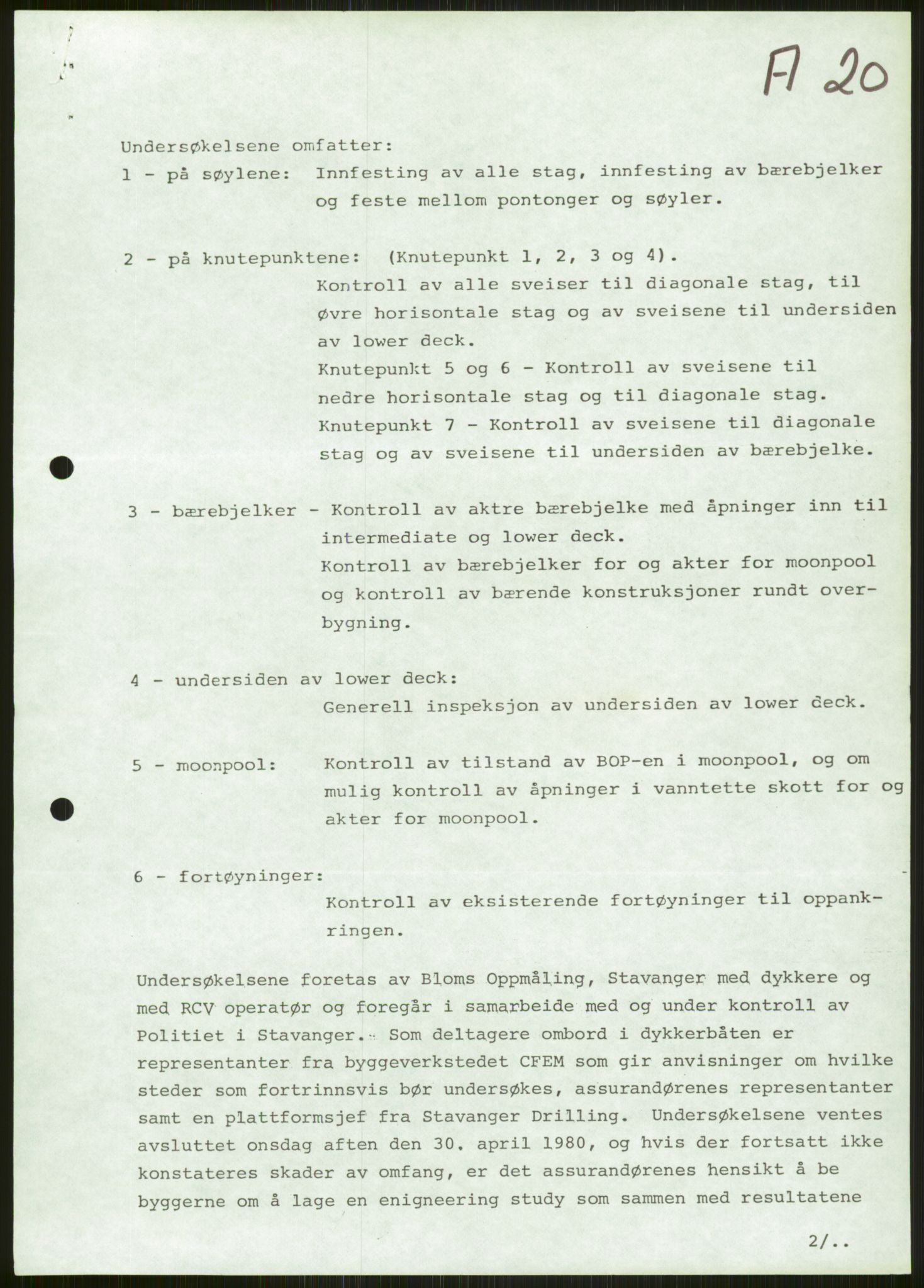 Justisdepartementet, Granskningskommisjonen ved Alexander Kielland-ulykken 27.3.1980, AV/RA-S-1165/D/L0006: A Alexander L. Kielland (Doku.liste + A3-A6, A11-A13, A18-A20-A21, A23, A31 av 31)/Dykkerjournaler, 1980-1981, p. 100