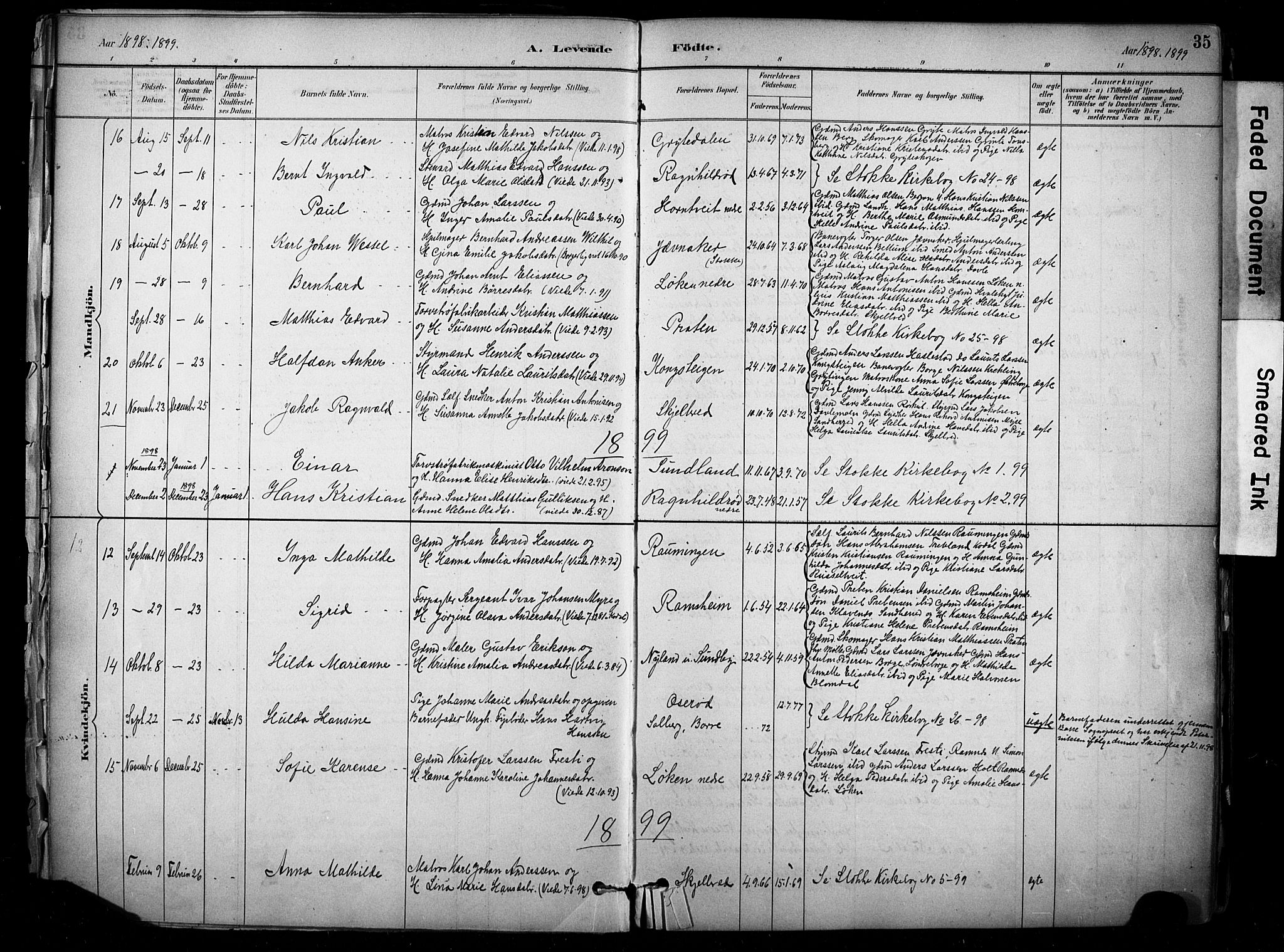 Stokke kirkebøker, SAKO/A-320/F/Fb/L0001: Parish register (official) no. II 1, 1884-1910, p. 35
