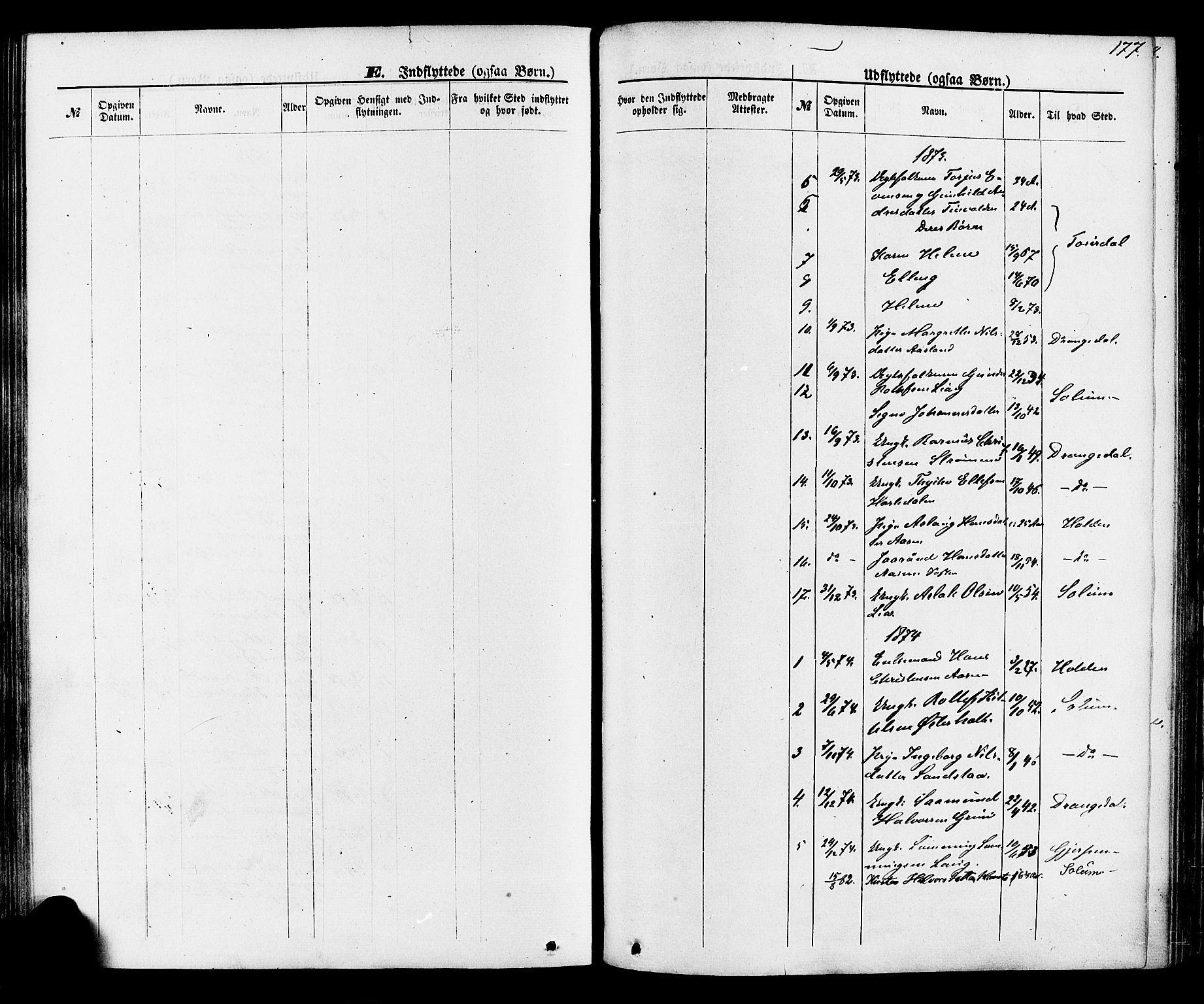 Lunde kirkebøker, SAKO/A-282/F/Fa/L0001: Parish register (official) no. I 1, 1866-1883, p. 177