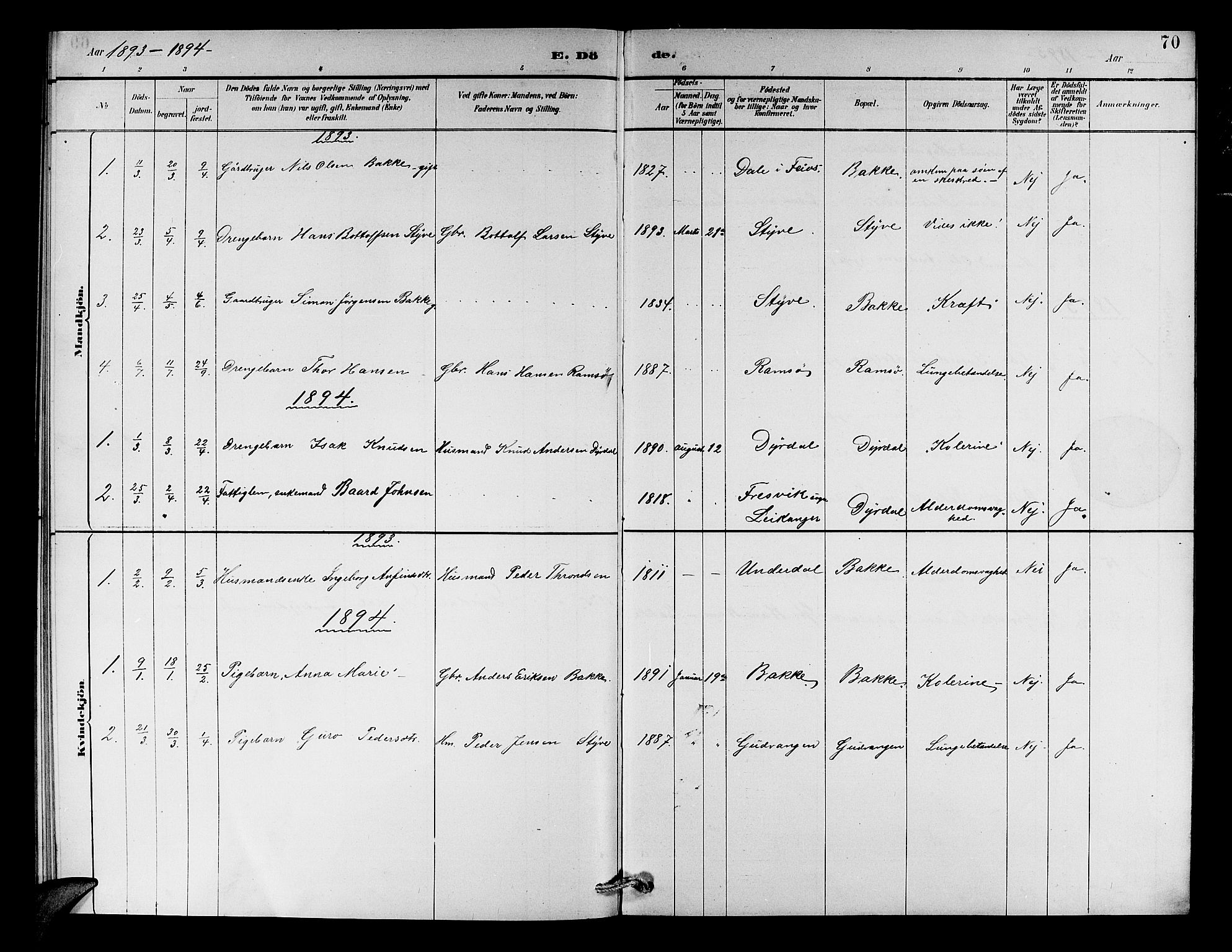 Aurland sokneprestembete, SAB/A-99937/H/Hb/Hbc/L0002: Parish register (copy) no. C 2, 1883-1900, p. 70