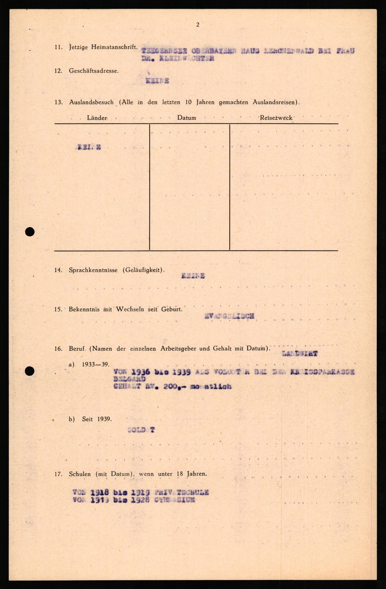 Forsvaret, Forsvarets overkommando II, AV/RA-RAFA-3915/D/Db/L0027: CI Questionaires. Tyske okkupasjonsstyrker i Norge. Tyskere., 1945-1946, p. 296