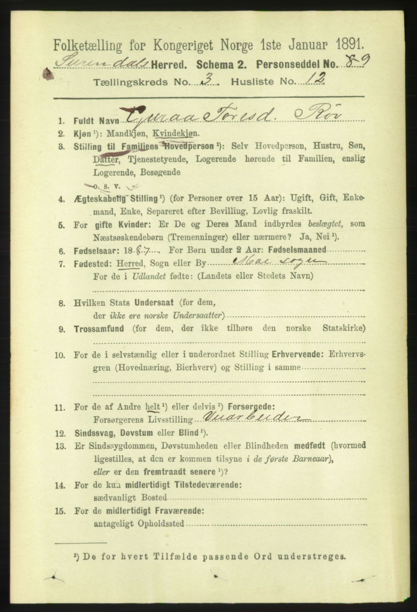 RA, 1891 census for 1566 Surnadal, 1891, p. 861