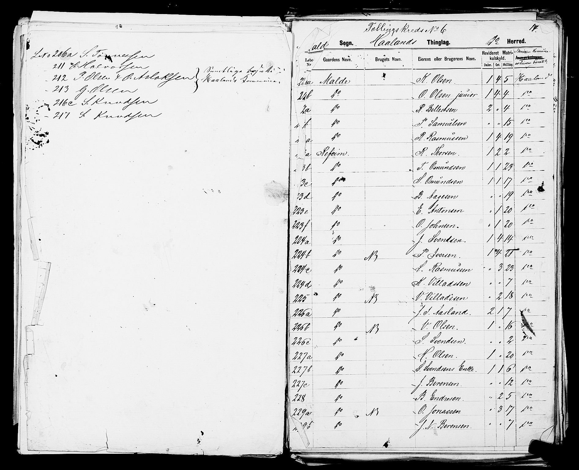 SAST, 1875 census for 1124P Håland, 1875, p. 44