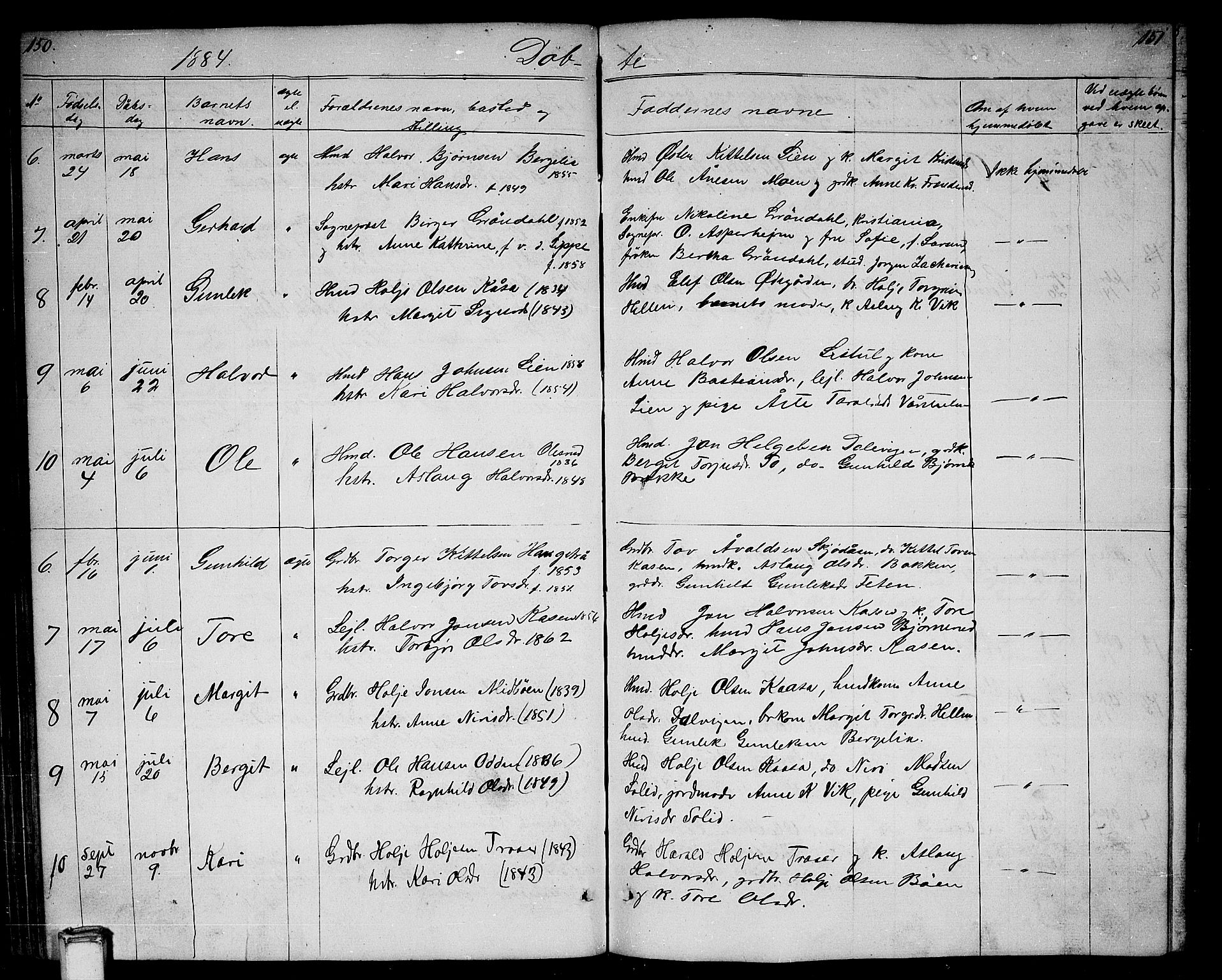 Gransherad kirkebøker, SAKO/A-267/G/Ga/L0002: Parish register (copy) no. I 2, 1854-1886, p. 150-151