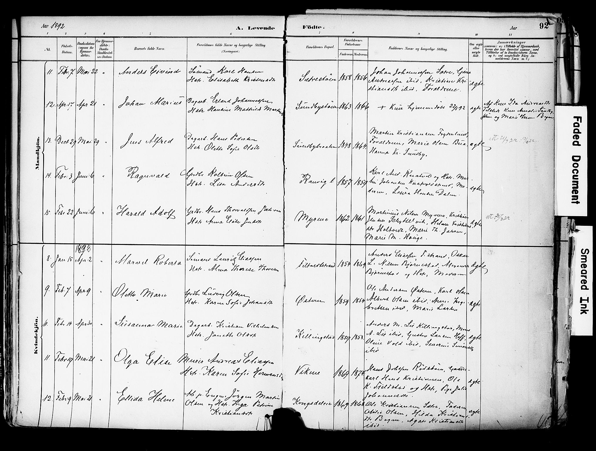 Hurum kirkebøker, AV/SAKO-A-229/F/Fa/L0014: Parish register (official) no. 14, 1882-1895, p. 92