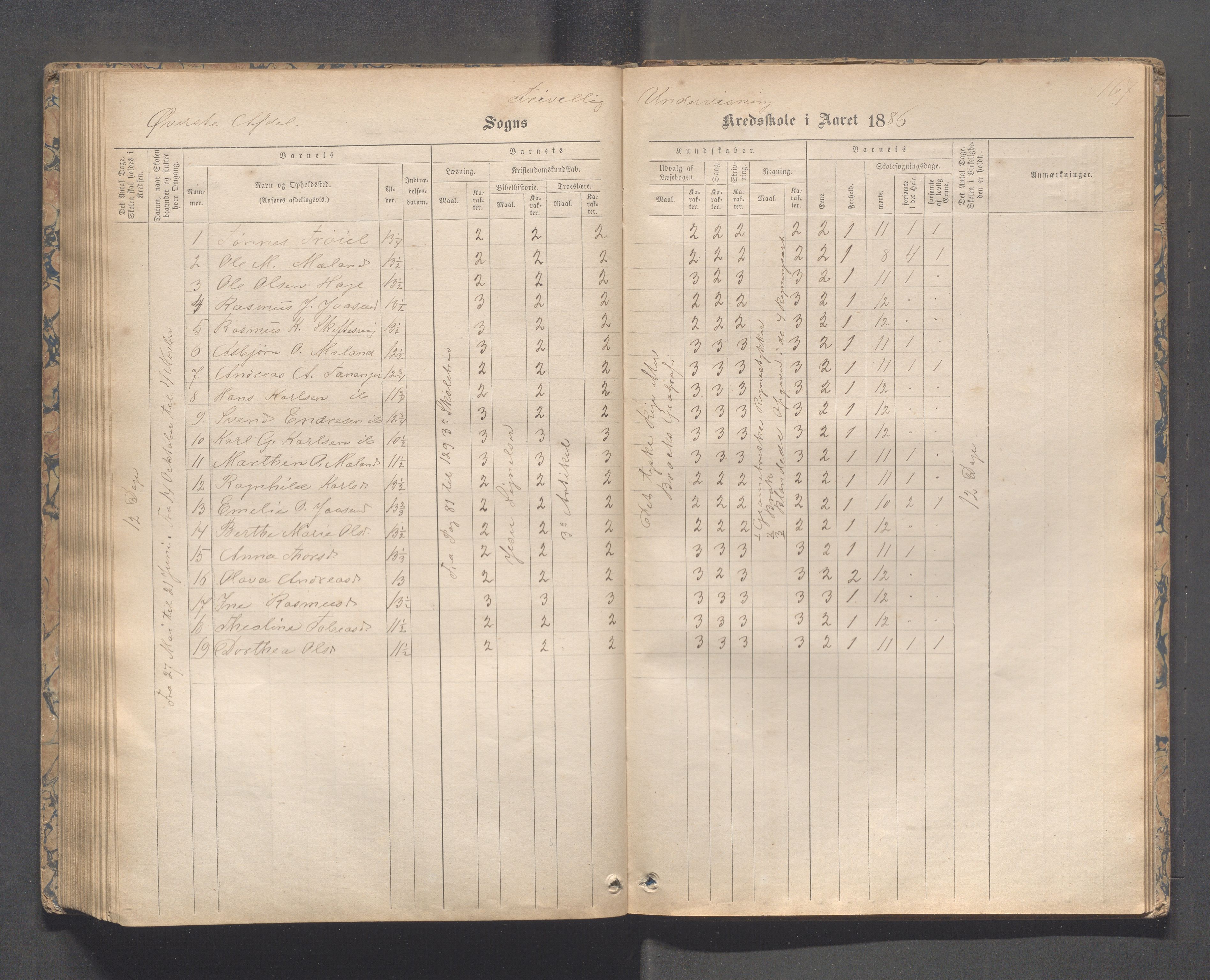 Håland kommune - Tananger skole, IKAR/K-102443/F/L0003: Skoleprotokoll , 1867-1884, p. 166b-167a