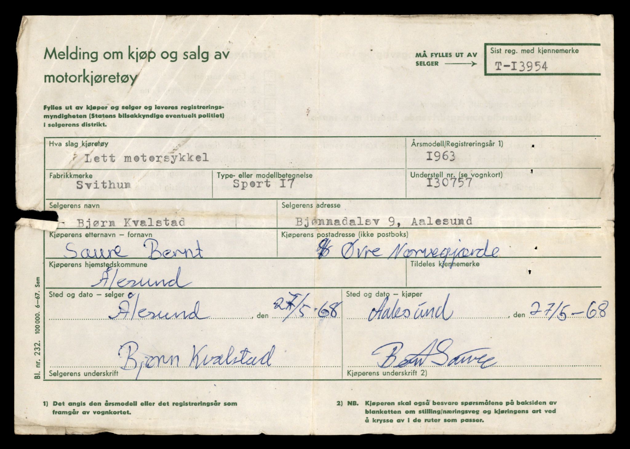 Møre og Romsdal vegkontor - Ålesund trafikkstasjon, AV/SAT-A-4099/F/Fe/L0042: Registreringskort for kjøretøy T 13906 - T 14079, 1927-1998, p. 819